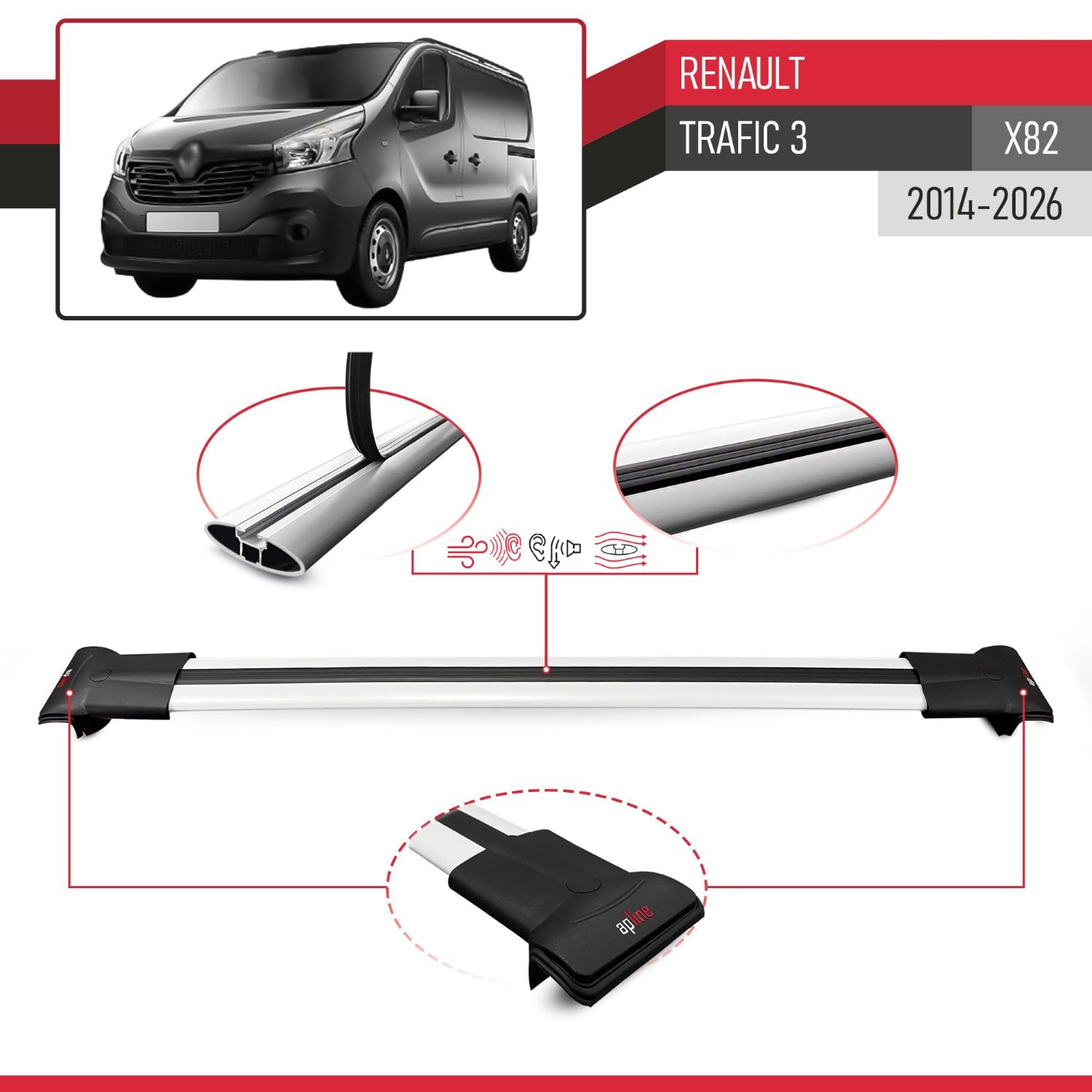 Compatibile con Renault Trafic 3 (X82) 2014-2026 Modello FLY Barre Tetto Portapacchi Auto Barre Portatutto Grigio Alluminio 4 Barre