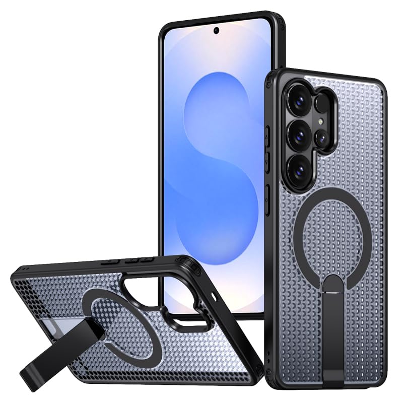 Coque Samsung S26 Ultra magnétique noire fine et translucide avec béquille