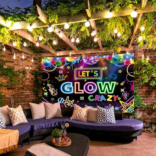 Fondo Let’s Glow Crazy 7x5ft Neon Glow para fiestas miniatura 3