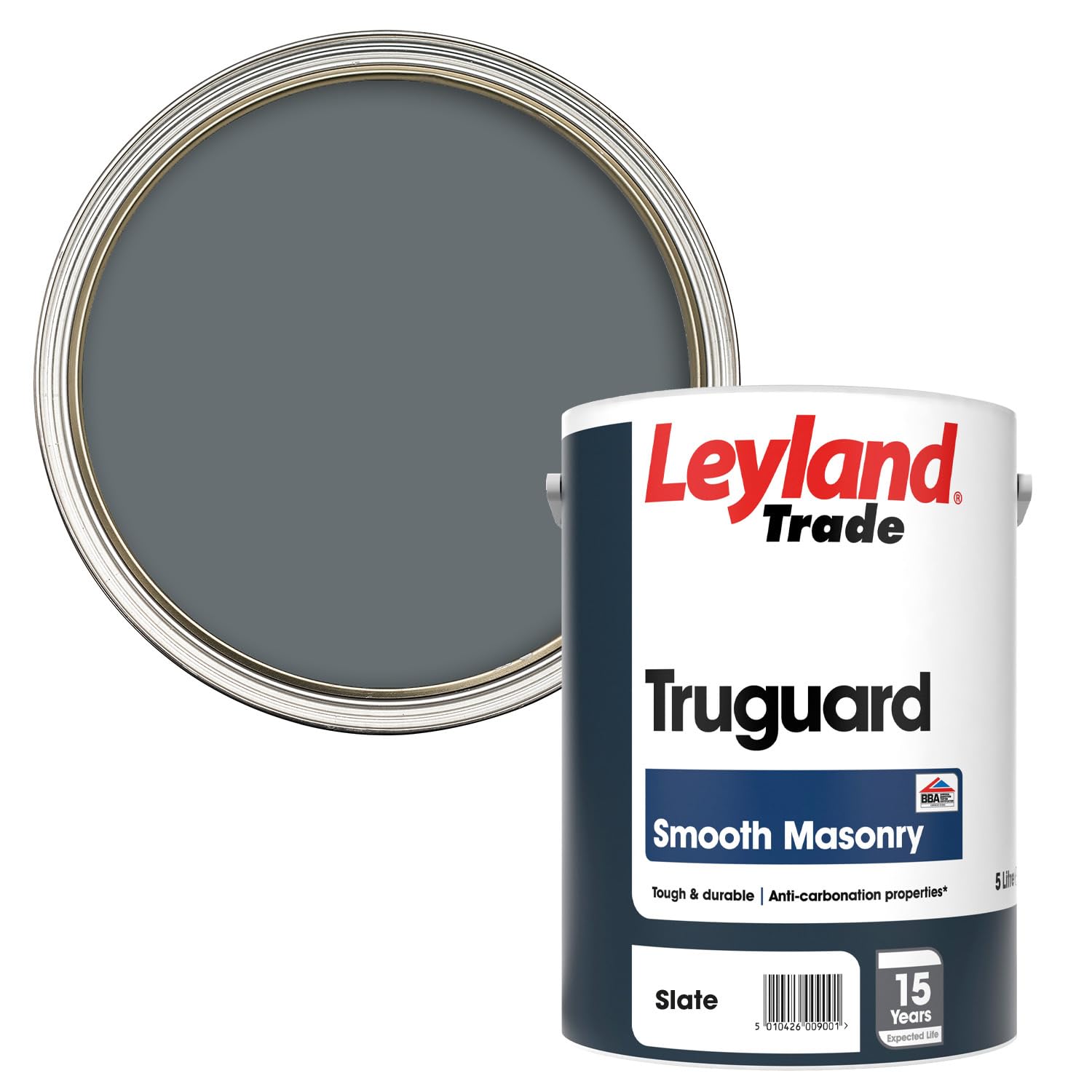 Leyland Grey Trade Truguard Smooth Masonry Paint, Coverage 16M2 Per Litre, Slate, 5L