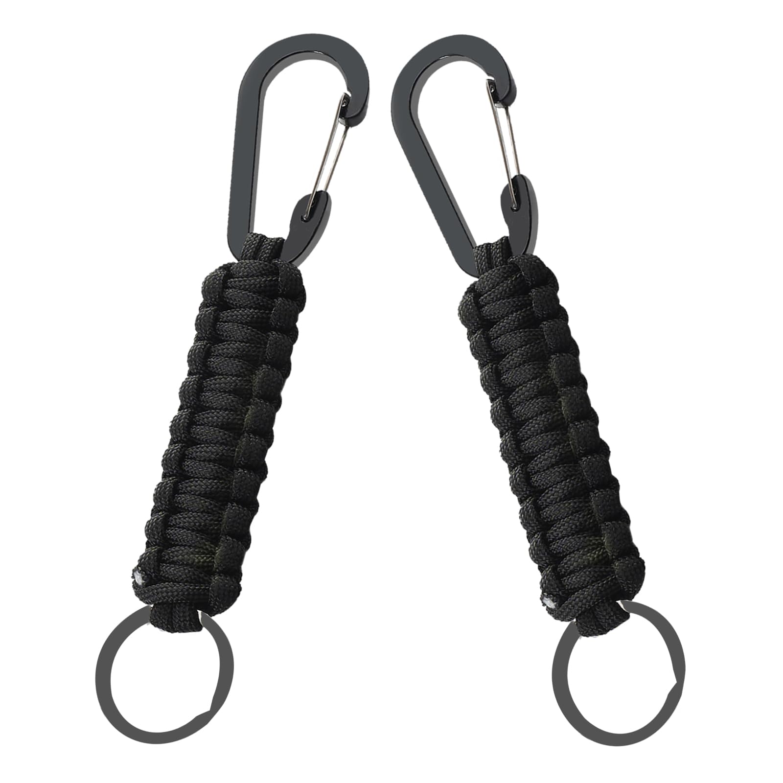 Paracord Keychain with Carabiner, Portable Military Braided Carabiner Key Chain Clip with Strap for Outdoors/Keys/Men/Women(Black+Black)