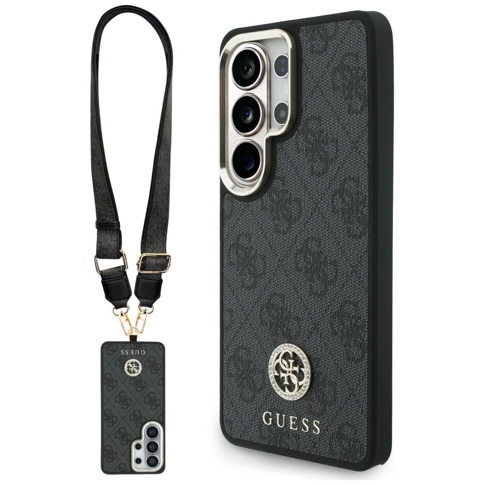 CG MOBILE Guess etui + smycz 4G, duża bransoletka ze strasu, trójkątna bransoletka kompatybilna z MagSafe do Samsung Galaxy S26 Ultra (czarna)