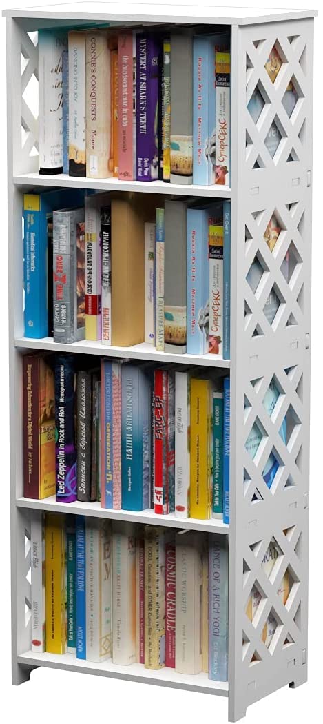 SS ARTS Wood Plastic 4 Tier Bookshelf for Small Spaces, 4 Shelf Bookcase Kids, Book Storage Organizer Case Open Shelves for Bedroom Living Room Office, White (White, 4-Tier)-image-49