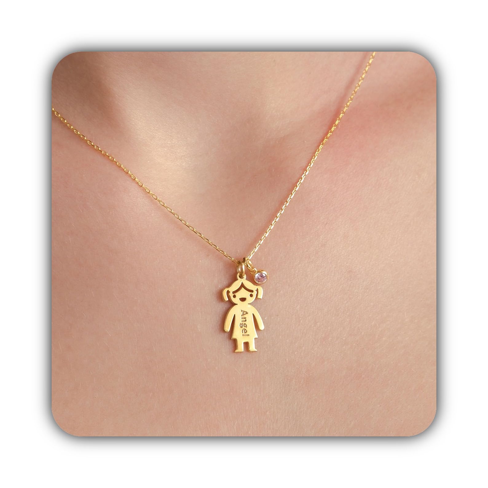 Personalizzato collana per mamma, pietra portafortuna Boy or ragazza Figures inciso ciondoli Natale per lei