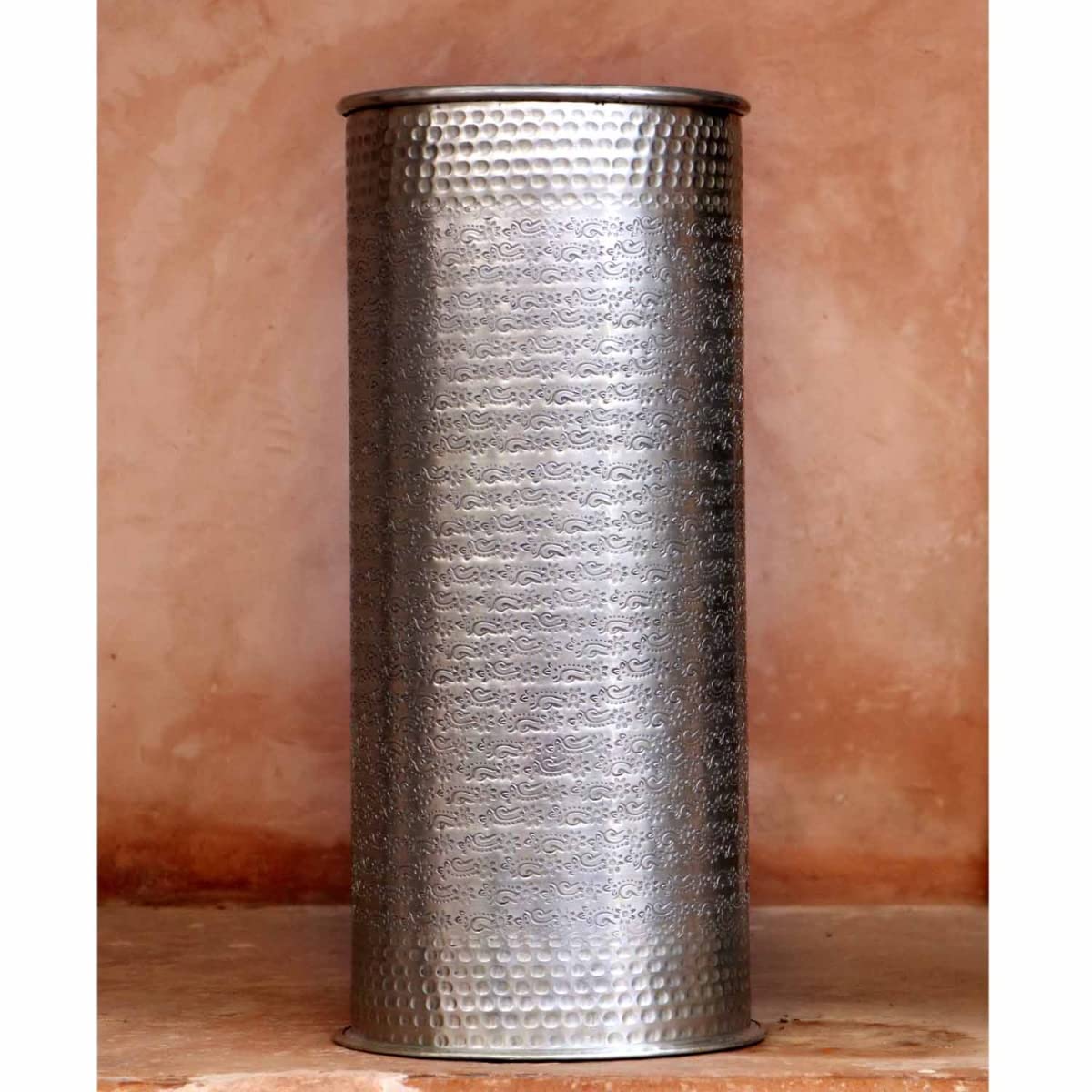 Casa Moro Portaombrelli orientale Cadiz, argento, 21 x 51 cm, rotondo, in alluminio con battuta a martello, di lusso, unico portaombrelli per bastoncini, ombrelli RSH300