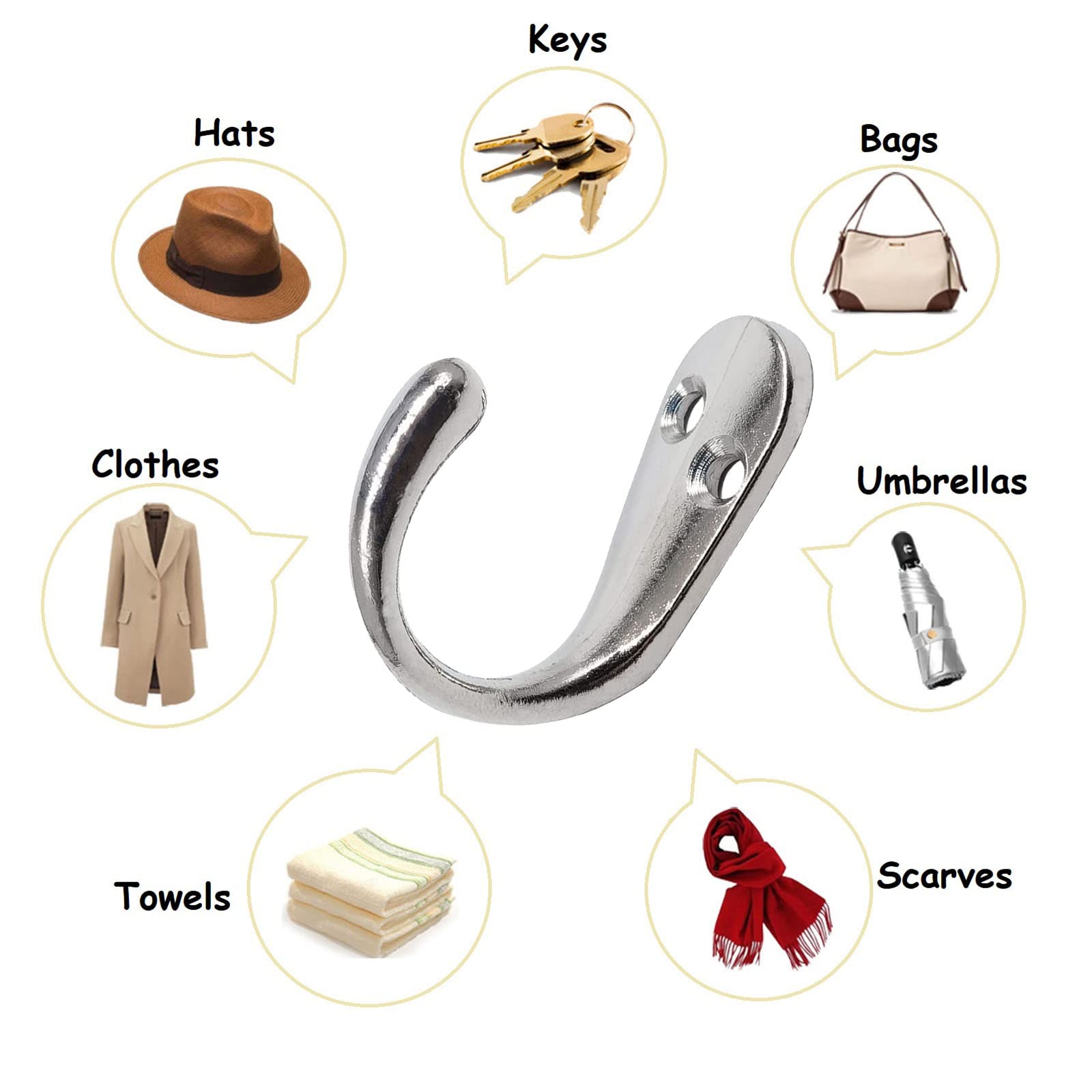 Ganci Appendiabiti Da Parete Mokife - 6 Pezzi Acciaio Inox Argento - Max 35 Kg - Foto 10