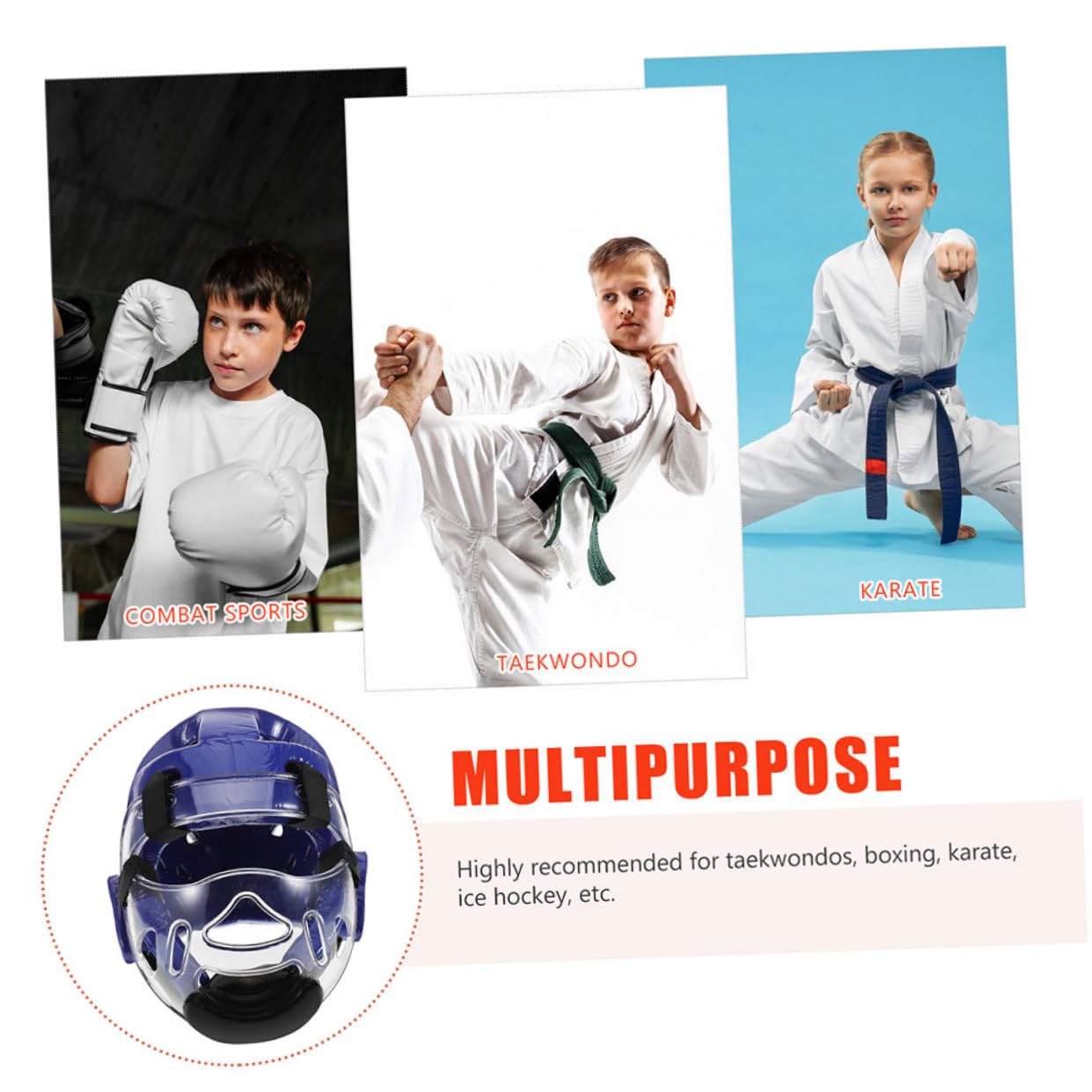 Casco Protettivo per Karate Ragazzi Blu, Leggero e Regolabile | Imbottitura in Schiuma ad Alta Densità, Adatto a Sparring e Allenamento, Protezione Facciale per Giovani