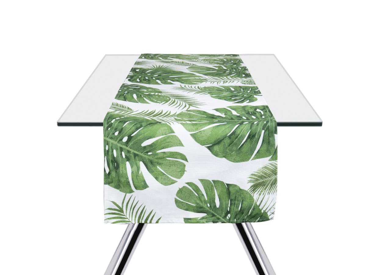 Excelsa Foliage Table Runner, 100% Cotton, Green, 45 x 140 cm