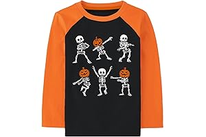 Boys Halloween Pumpkin Skeleton Shirt for Kids Long Sleeve Raglan Sleeve Graphic...