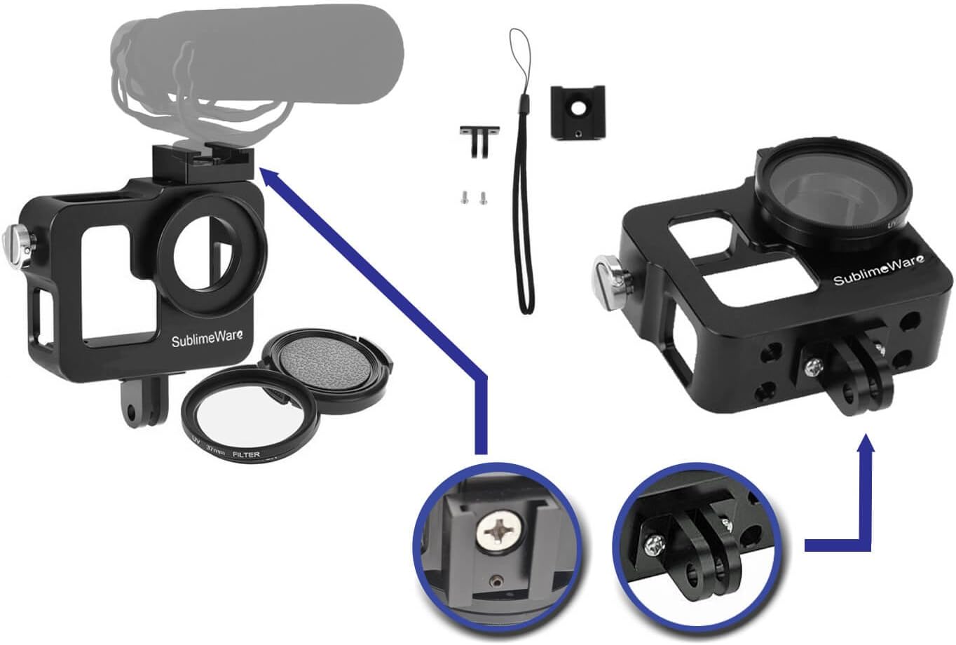 SublimeWare - CNC Aluminum Frame Case Housing with 37mm UV Filterfor GoPro Hero 3 3+ 4 (Black)