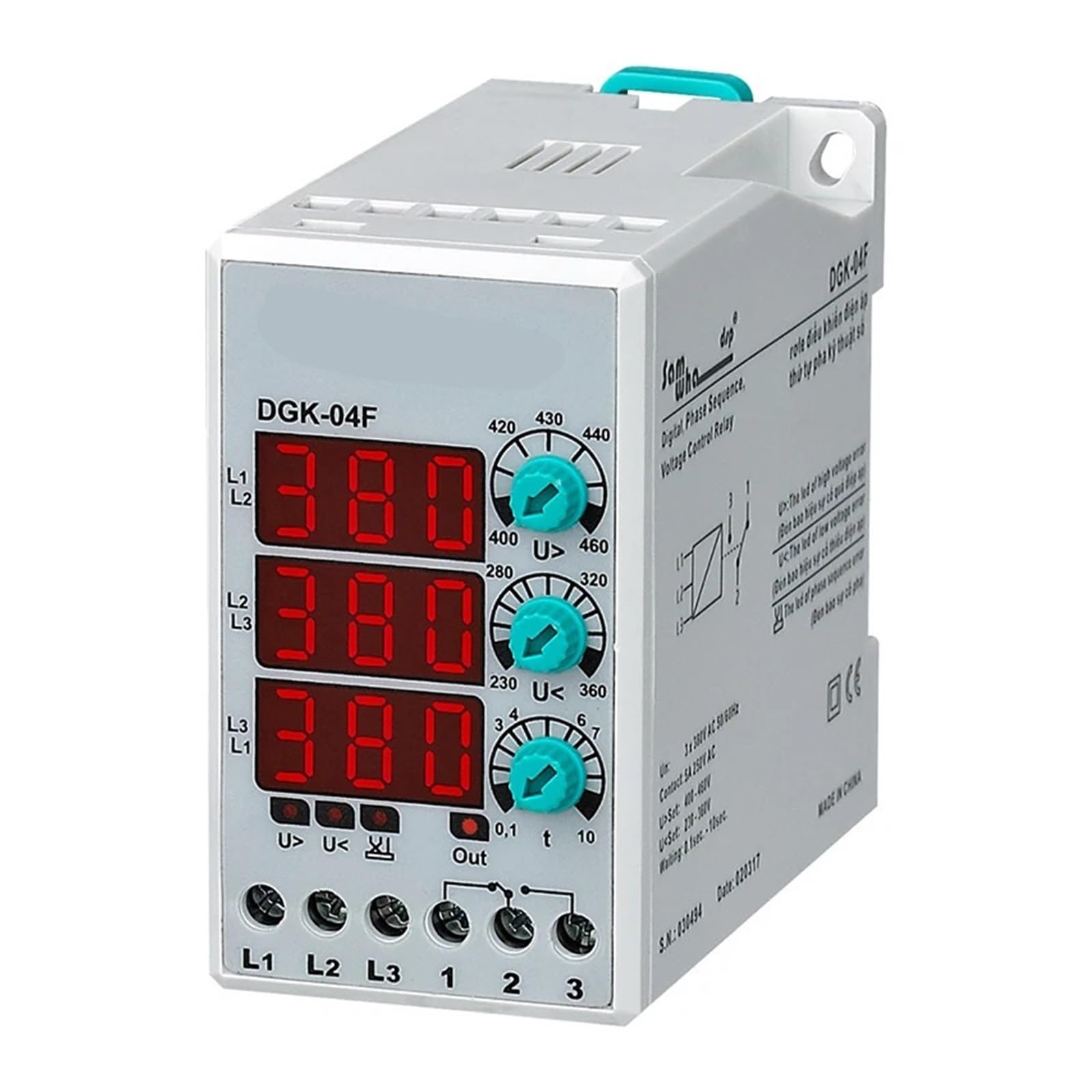 BALYDLUL DGK-04F Phase Sequence Three Phase Failure Voltage Protection Relay Voltage Seting Relay(3 * 380V Non-Neutral)