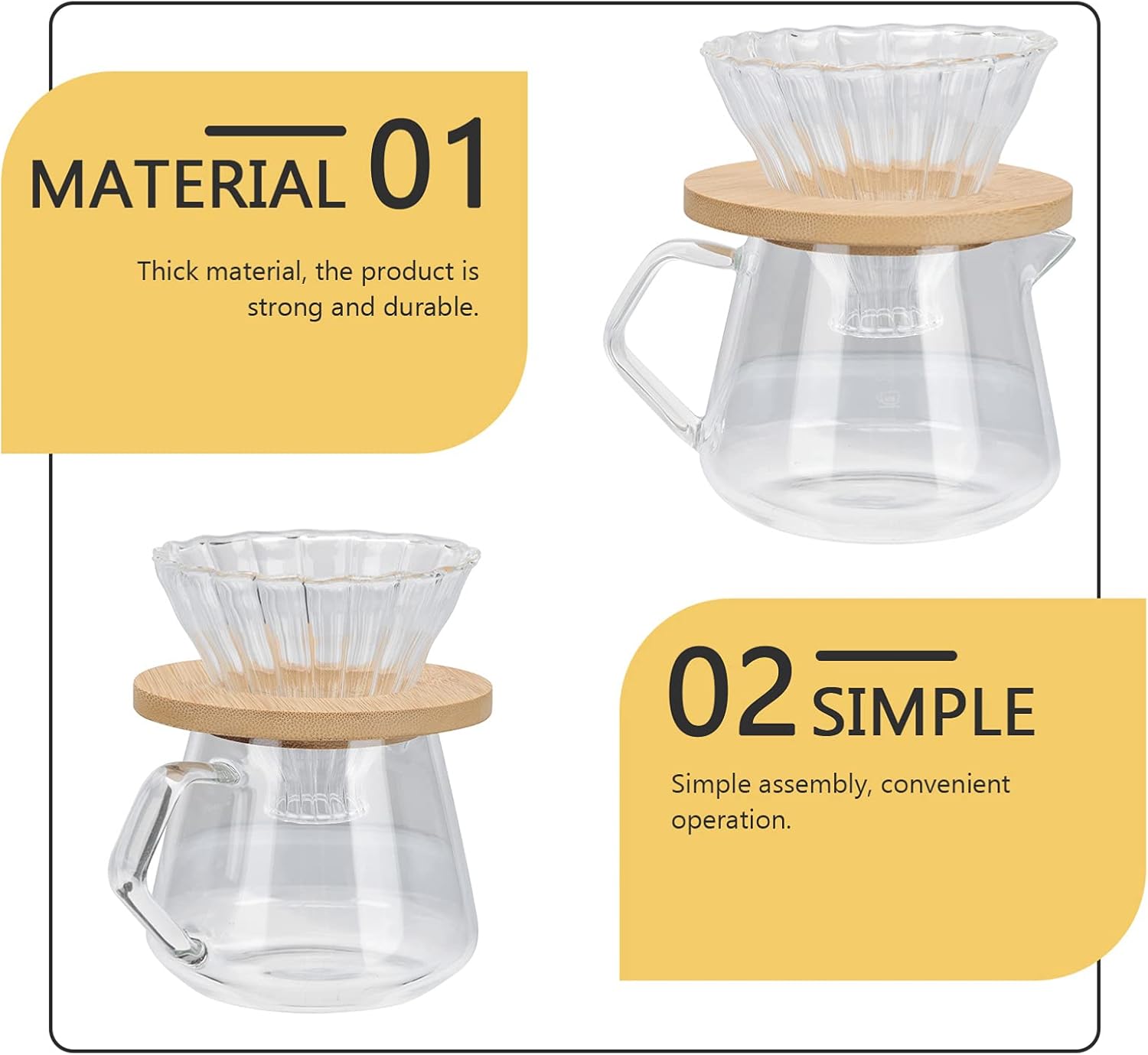 Angoily 1 Set Pour Over Coffee Maker with Filter Coffee Dripper Brewer Glass Coffee Pot High Decanter 300ml