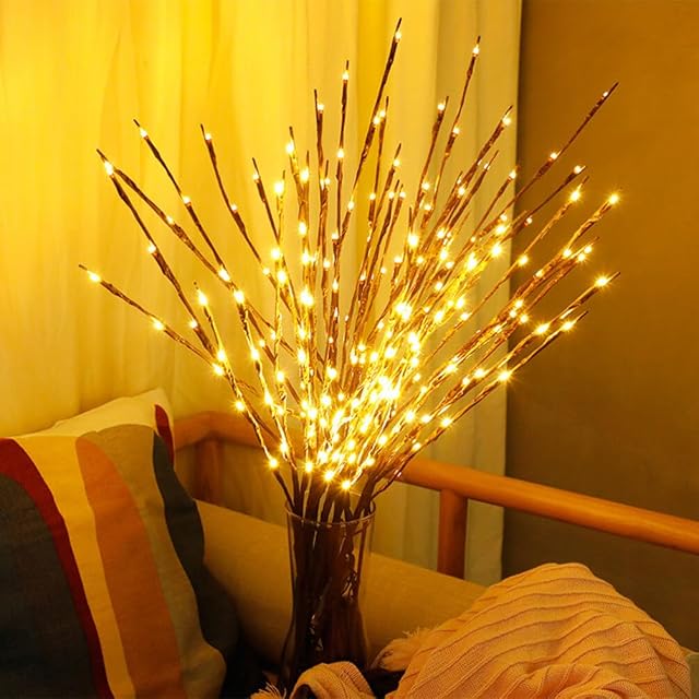 3Pcs Twig Lights Home Decor Christmas Tree Lights Artificial Branch Light 20 LEDs Mains Powered Lighted Branches Twig Lights for Vase