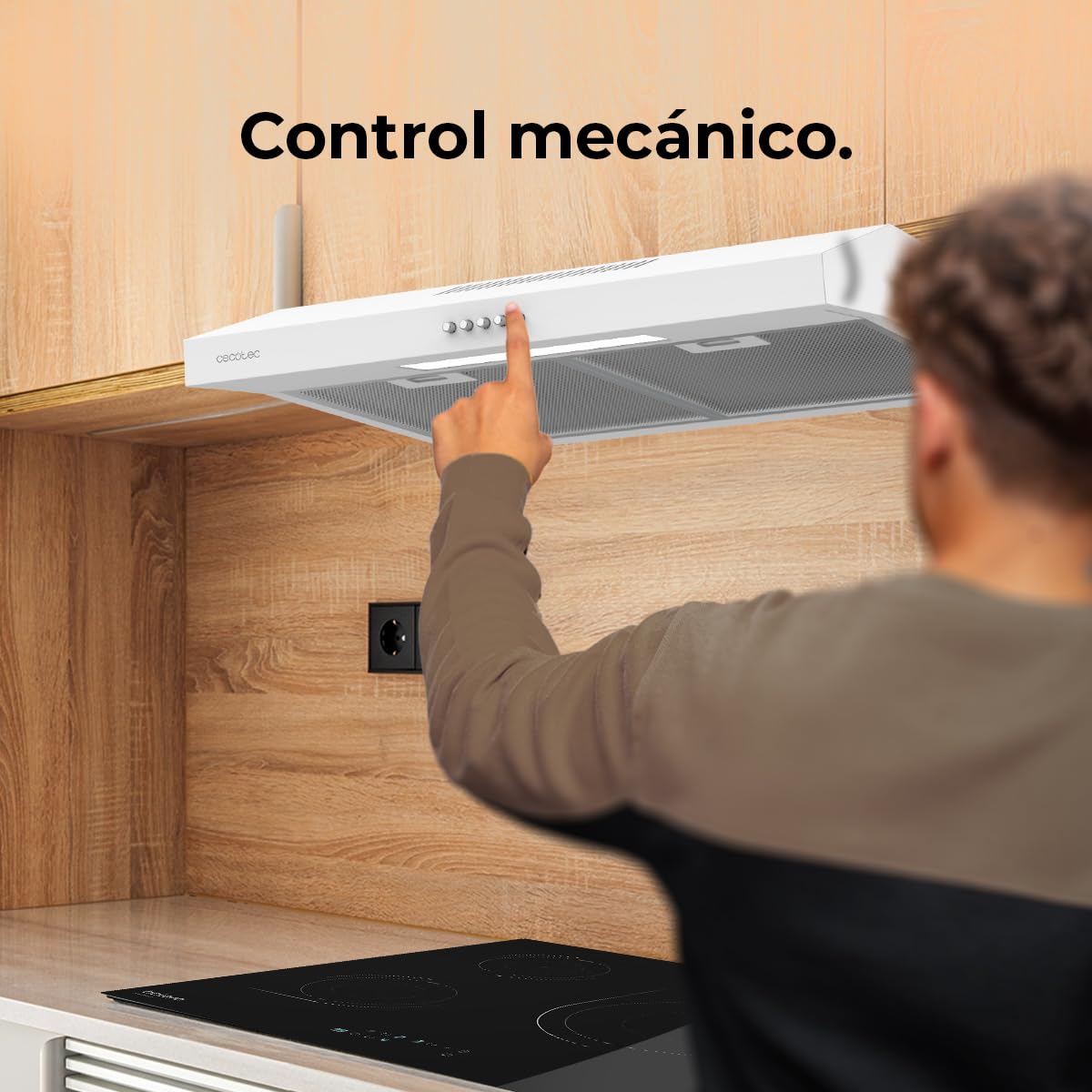 Cecotec Hotte Aspirante 60 cm Bolero Flux CM 602200 White, 220 m³/h, 70 W, Contrôle Mécanique, Blanc