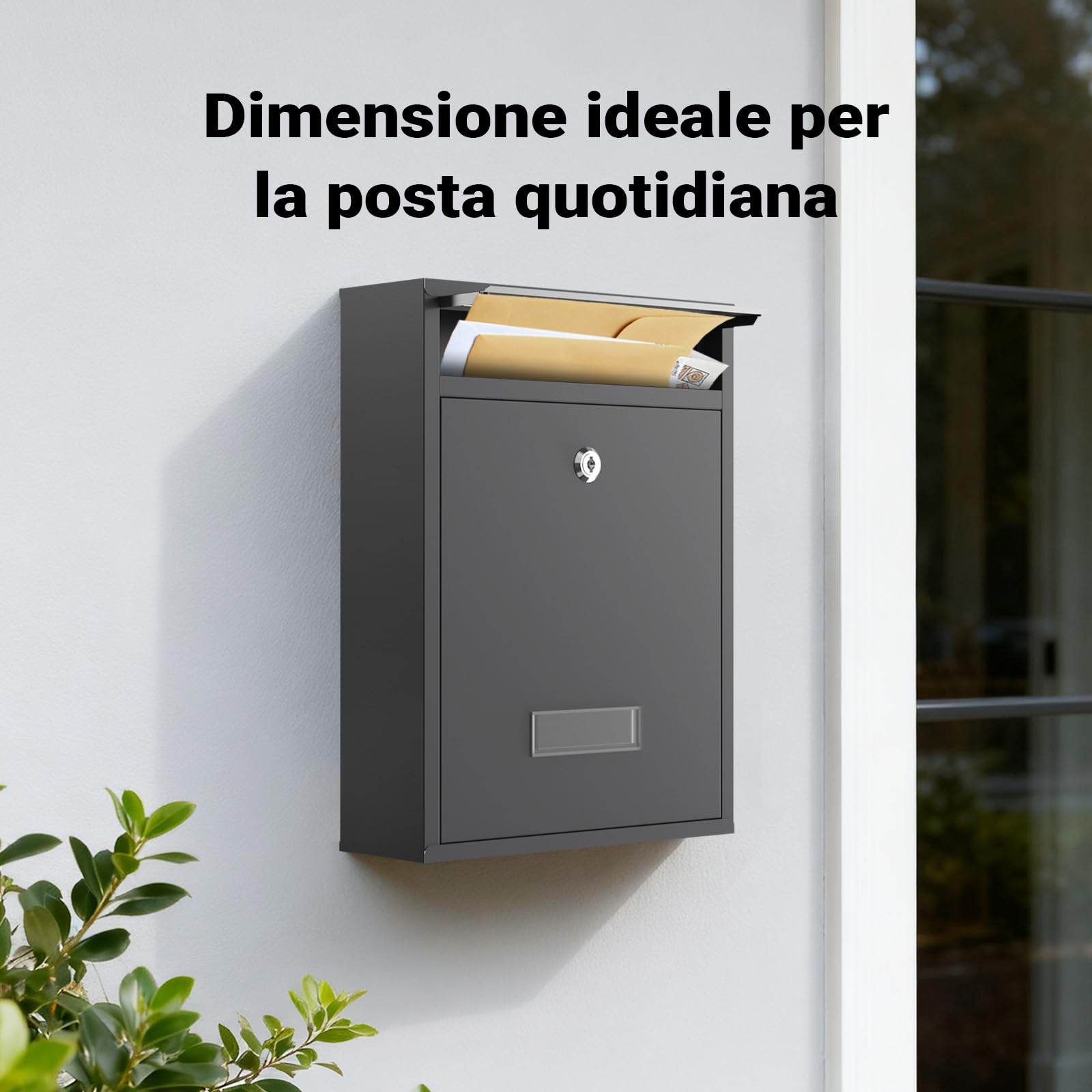Wiltec Cassetta postale singola V10, verniciatura a polvere antracite, con vetrino portanome