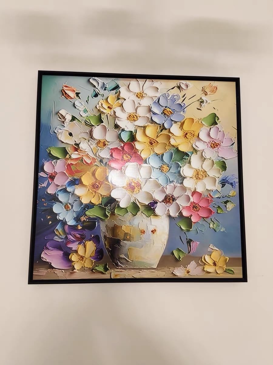 Amazon.co.jp: フラワーアート 壁掛け絵画, 立体的な花の油絵, 額入り