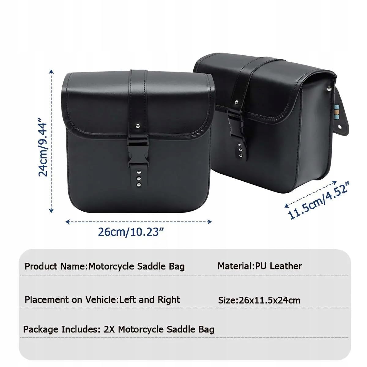 Torby boczne do motocykla 26x24x11,5 cm Czarne Zestaw 2 toreb do motocykla lub skutera z mocowaniem