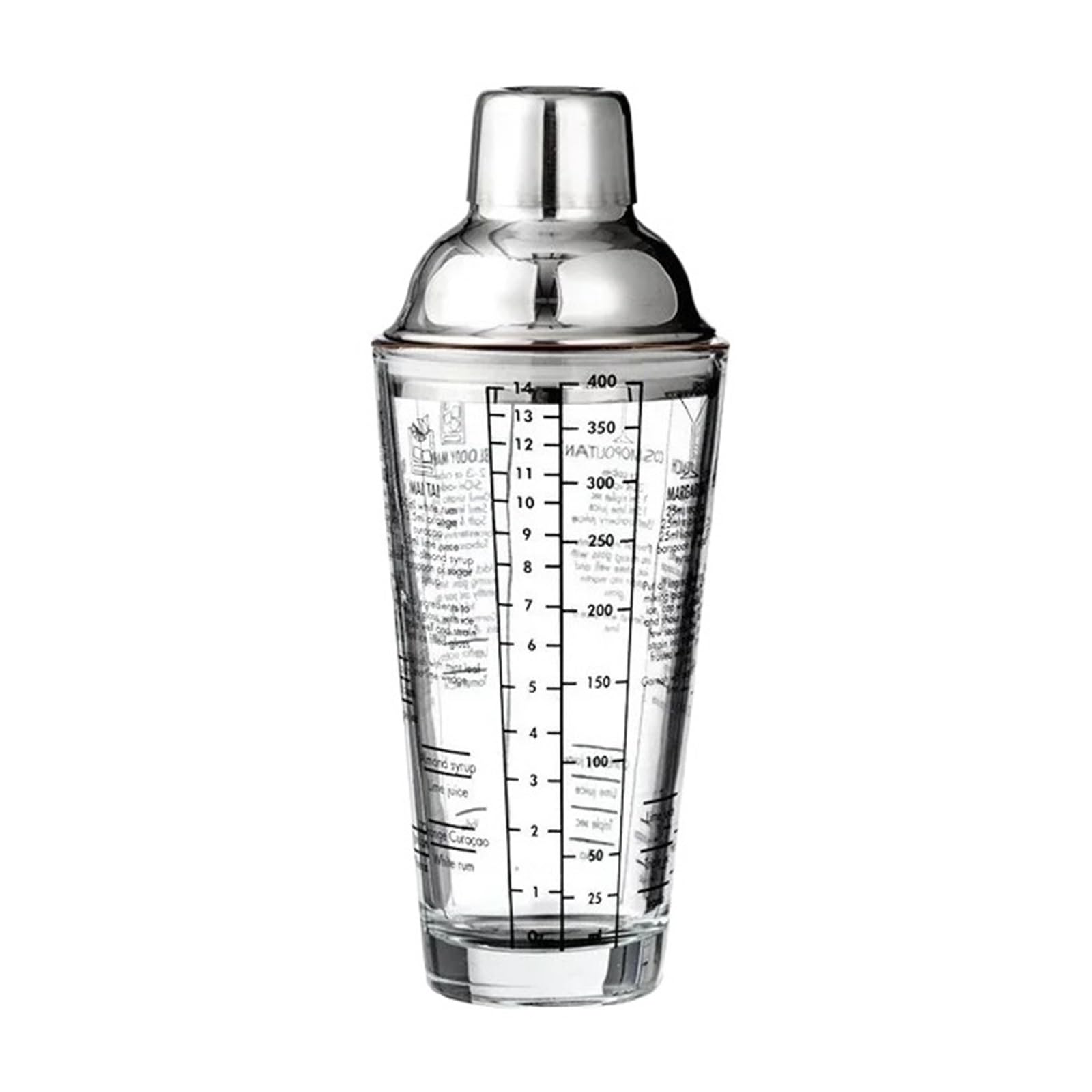 Coctelera de 400ml con escala de medición y tapa de acero inoxidable