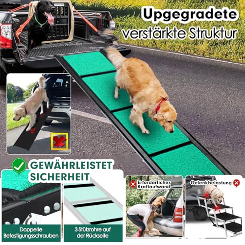 Maximale Länge 180cm Große Hunderampe Auto, Klappbare Hunde-Rampe mit Anti-Rutsch-Oberfläche, Hunderampe Auto Klappbar für SUV, LKW & Outdoor Treppen, Hundetreppe Auto für 100kg Große Hunde SUV & LKW