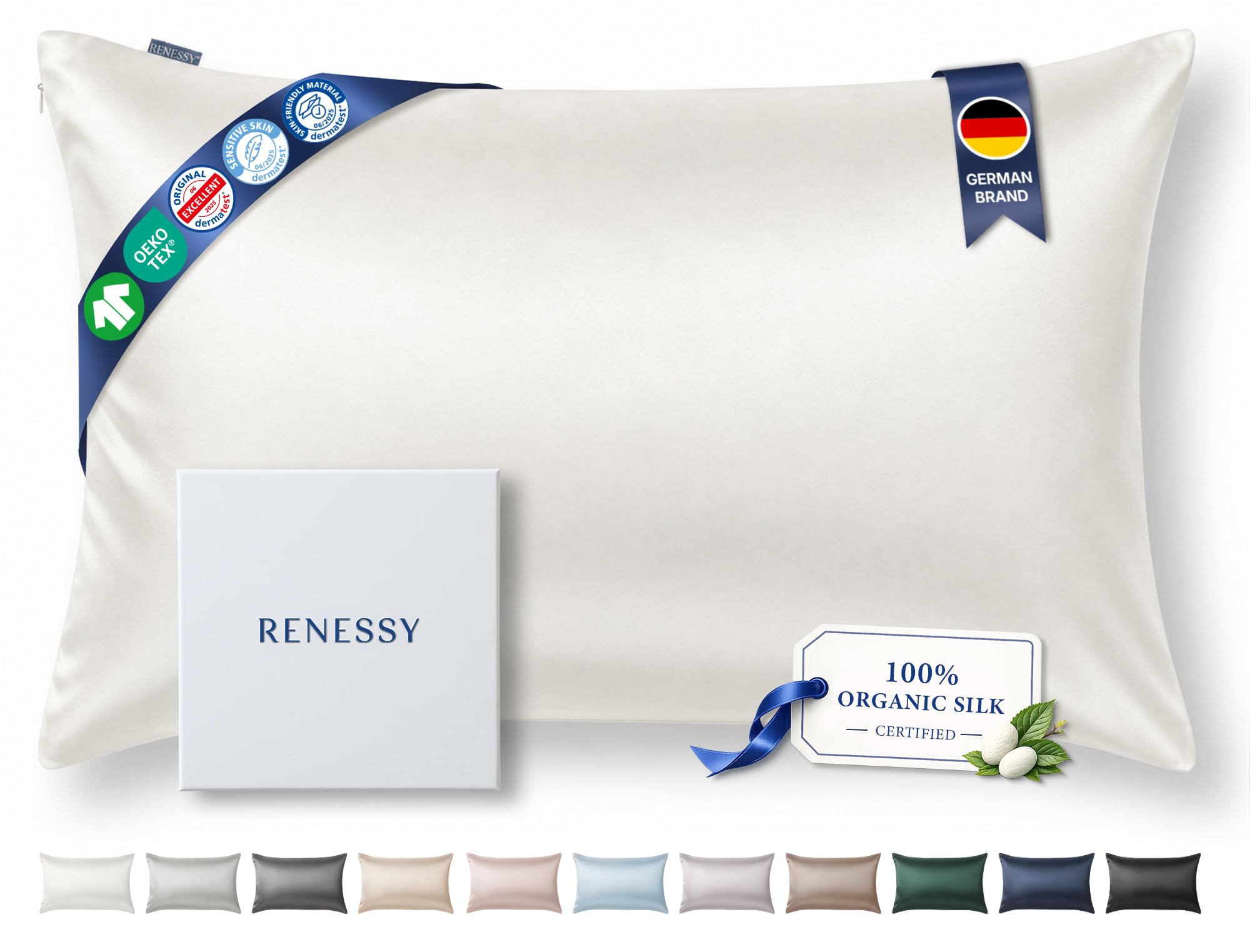 Silk Pillowcase, 100% Organic Mulberry Silk, 22 Momme 6A (Queen)