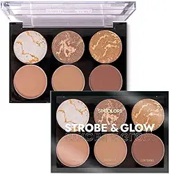 SP Colors Paleta de Maquiagem Strobe & Glow, 6 Cores, Iluminador e Bronzer