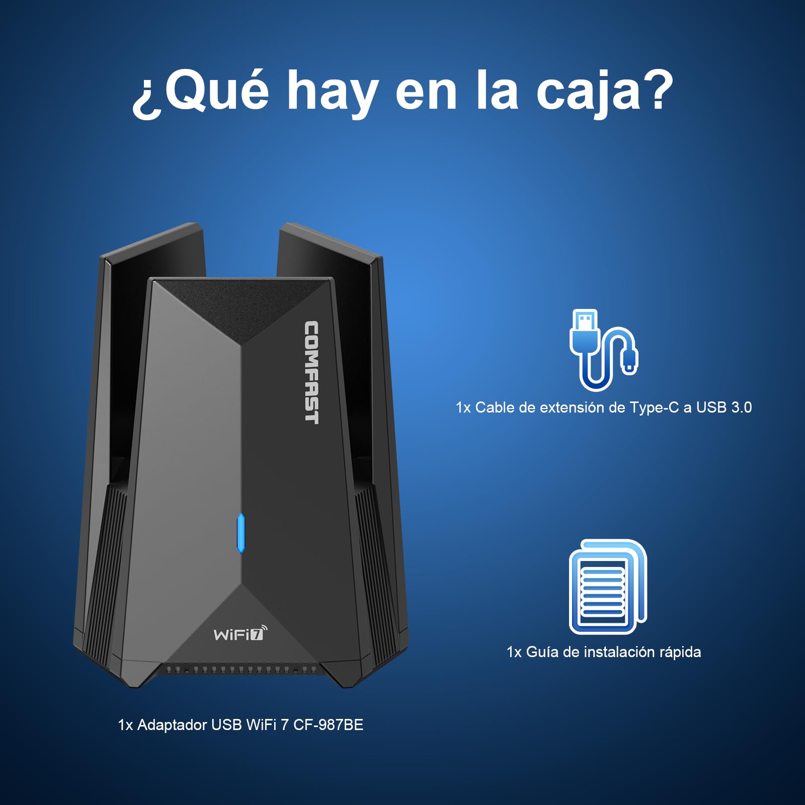 COMFAST Wi-Fi 7 Adaptador WiFi USB para PC, BE6500 Receptor WiFi, Antena WiFi PC, USB 3.0, Tri-Banda 6G/5G/2,4G, Antenas de Alta Ganancia 6dBi, TecnologíaMLO, MU-MIMO, OFDMA, WPA3, para Windows 10/11