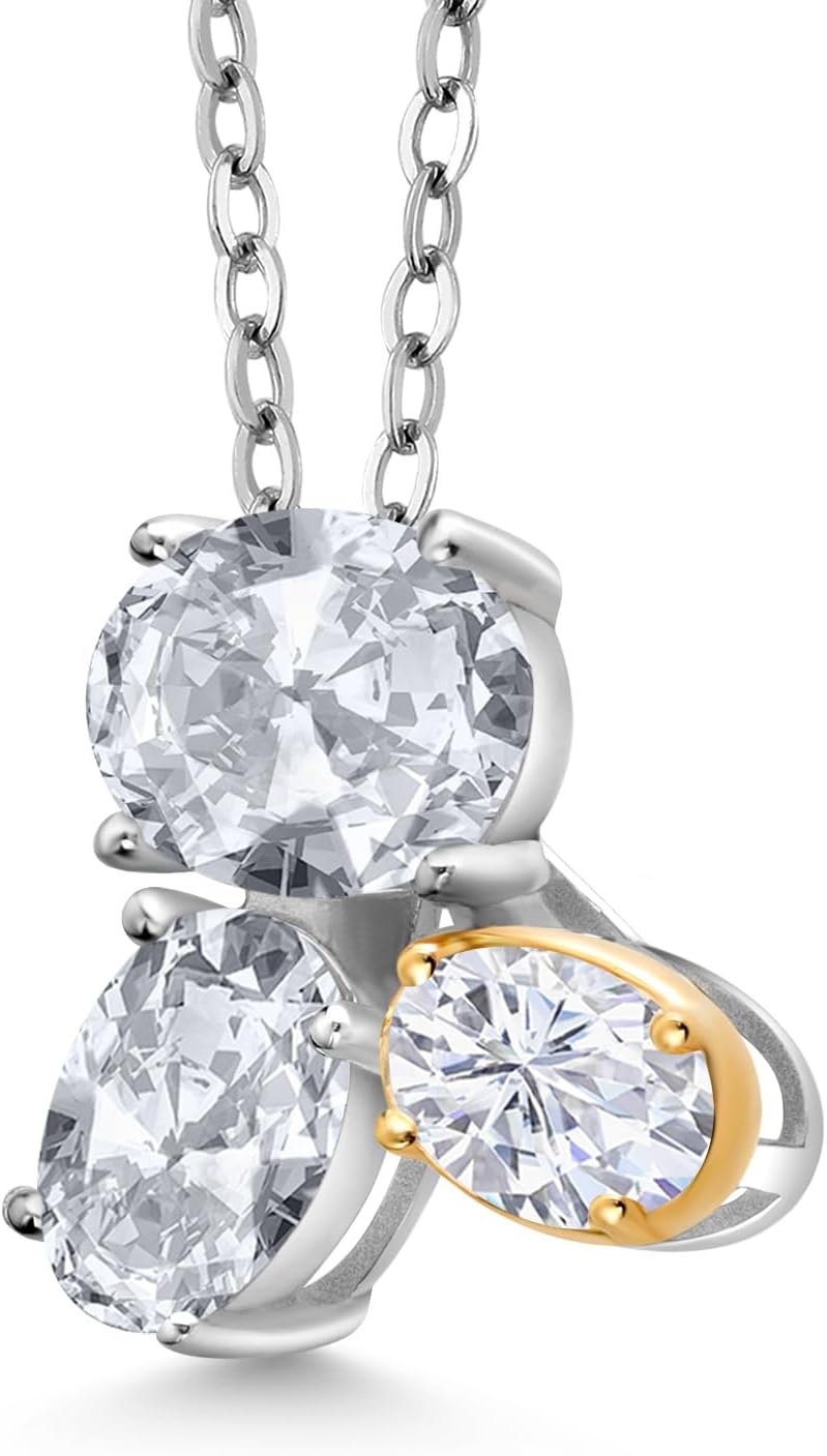 Gem Stone King 925 Silver and 10K Yellow Gold White Topaz and White Moissanite Pendant Necklace For Women (3.00 Cttw, Oval 8X6MM, 7X5MM and 6X4MM, Gemstone November Birthstone, with 18 Inch Chain) - Image 2