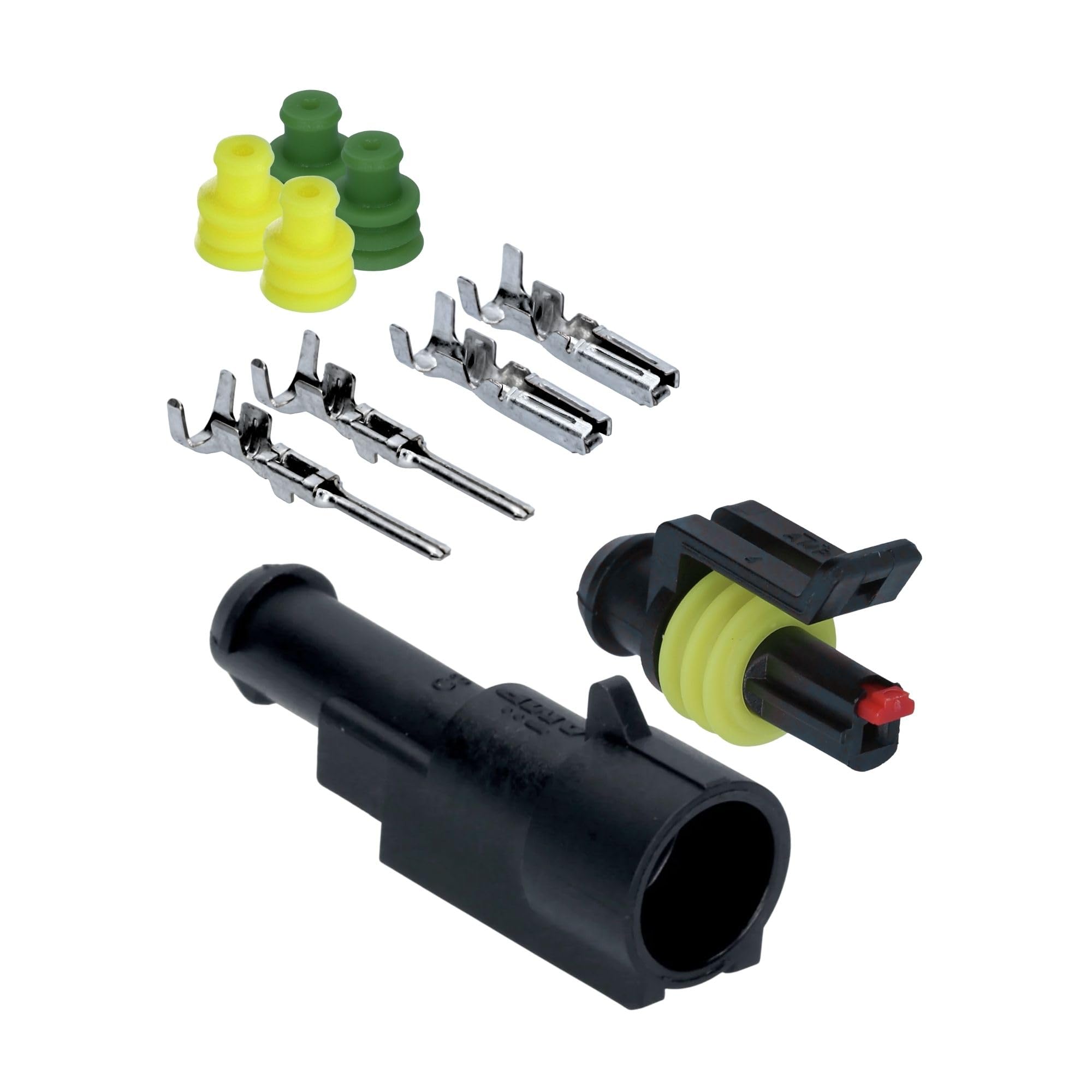 Kalitec KALI-1001 Zestaw AMP Superseal 1-pin Złącze Samochodowe IP67 | Wodoodporna wtyczka do motocykli i łodzi, zestaw 1-biegunowy z uszczelkami, odporny na olej i paliwo, do 14A 24V