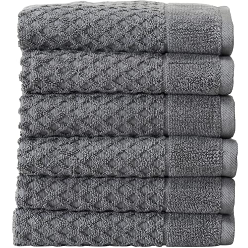 Great Bay Home 100% Cotton Grey Hand Towels | 6 Soft Bathroom Hand Towels | Highly Absorbent, Quick Dry Bath Towels | Grayson Collection (Set Of 6, Diamond Dark Grey) #TOP18