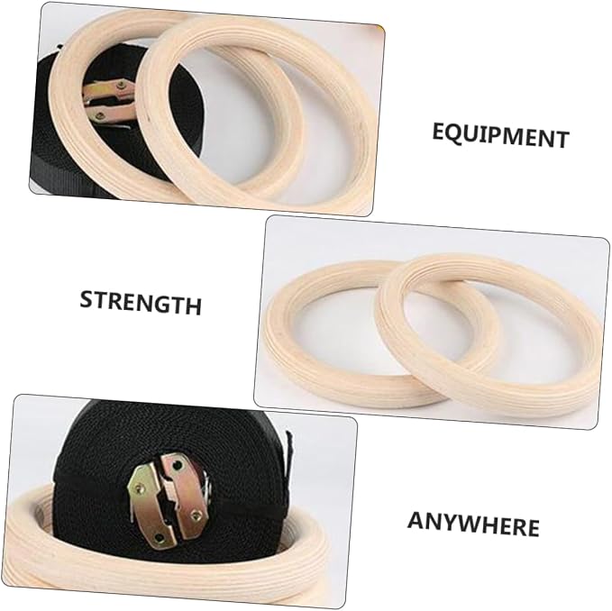 Anillas de gimnasia Kisangel de madera ajustables para entrenamiento miniatura 4