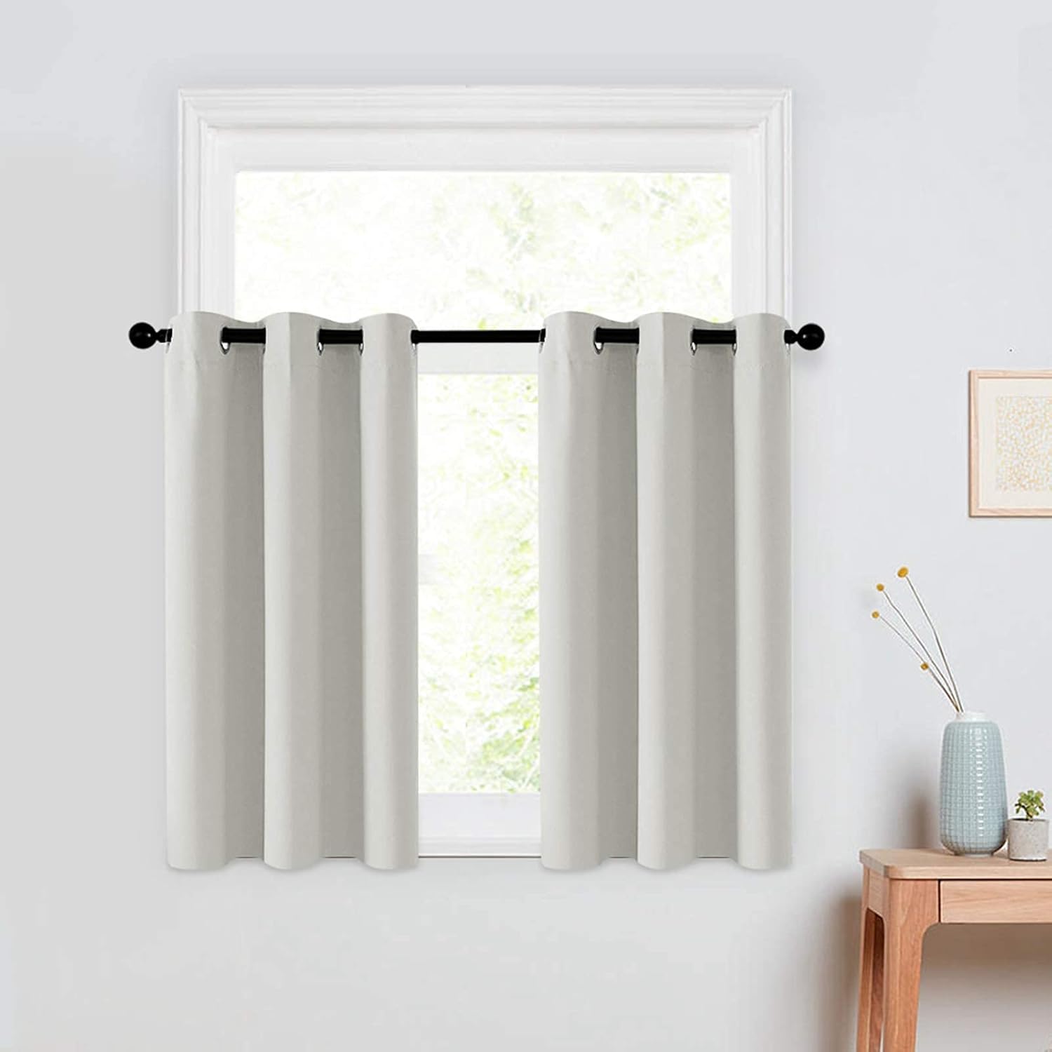 MRTREES Blackout Kitchen Tier Curtains, Short Cafe Curtains Room Darkening, Triple Weave Small Bathroom Window Curtain Tiers Grommet Top Half Window Treatment(2 Panels, 34x30 Inches, Greyish White)