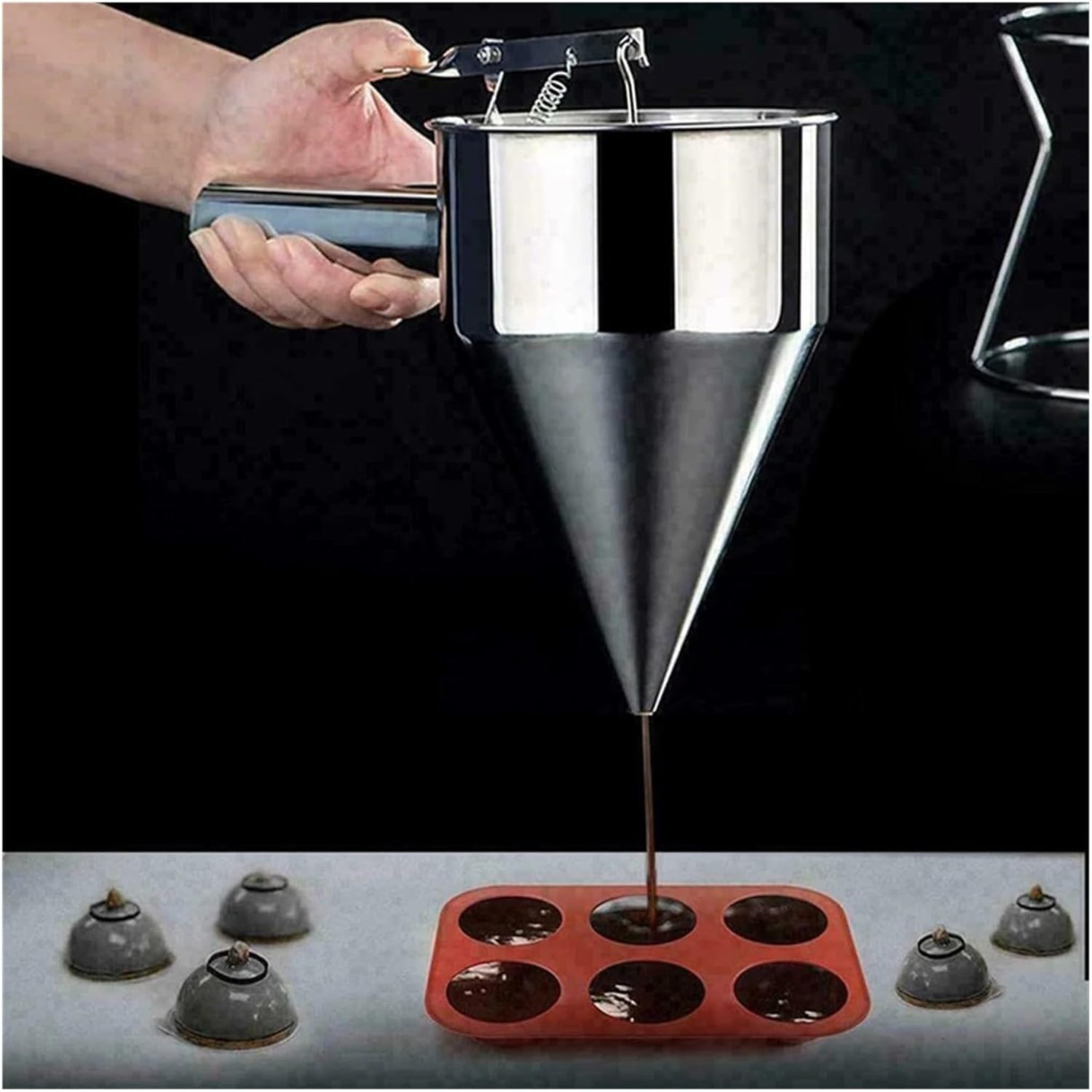 Baking Tools Funnel Dispenser With Handle Holder Cupcake Octopus Balls Stainless Steel Batter Baker Kitchen Tool Accessories(1200ML-17MM)