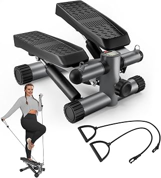 Mini Steppers for Exercise at Home, Stair Steppers Machine with Resistance Band, Hydraulic Fitness Stepper Exercise Home Workout Equipment for Full Body Workout