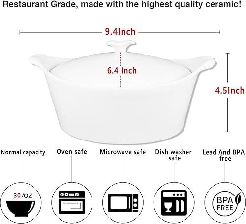 Miniatura 2 de Cacerola - Juego de utensilios de cerámica francesa de 30 onzas con tapas, resistente a las astillas y grietas, apto para microondas, lavavajillas,