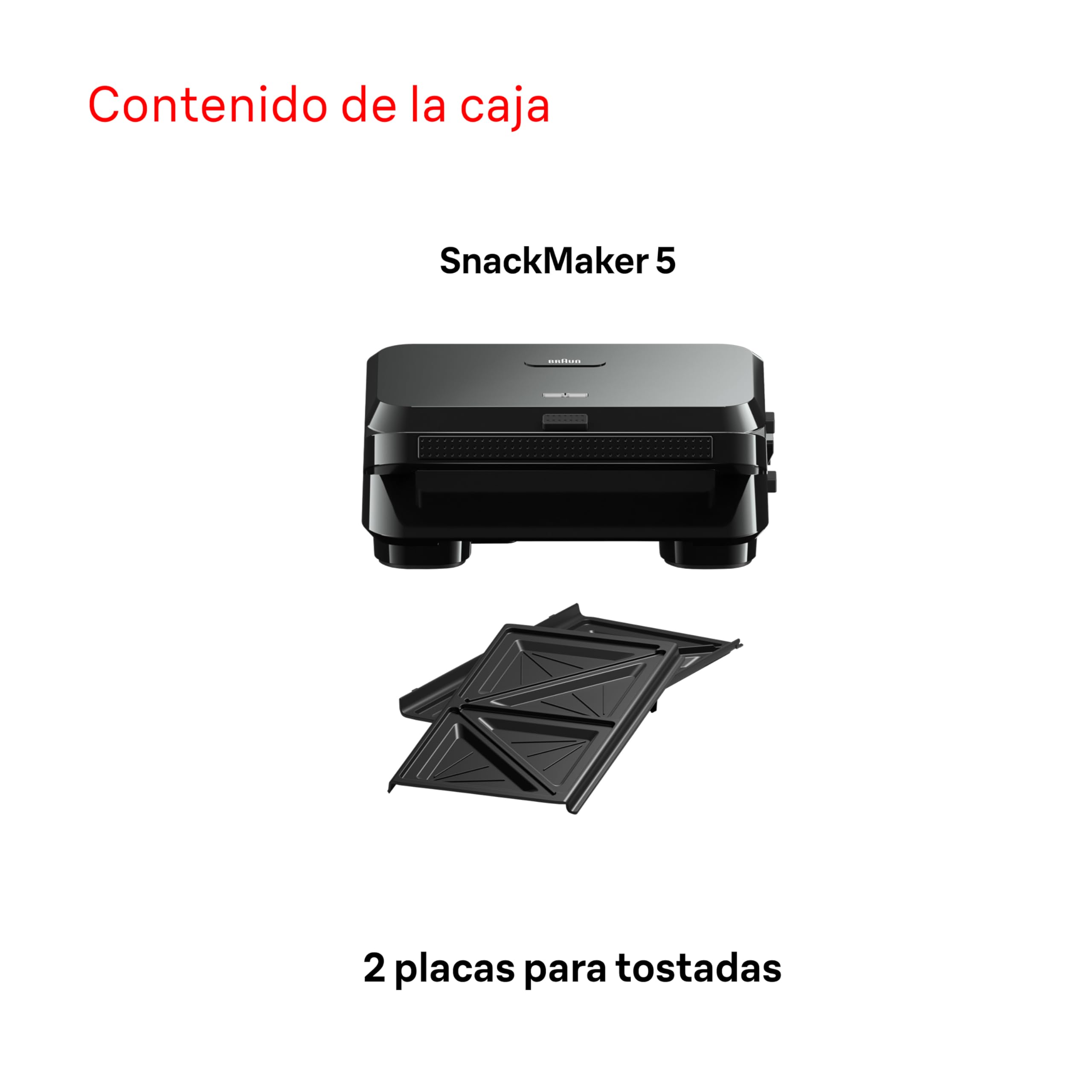 Braun SnackMaker 5 SM5000, Sandwichera con Placas de Sándwich Removibles, de Aluminio Fundido, Placas Lavables en Lavavajillas, 800W, Negro