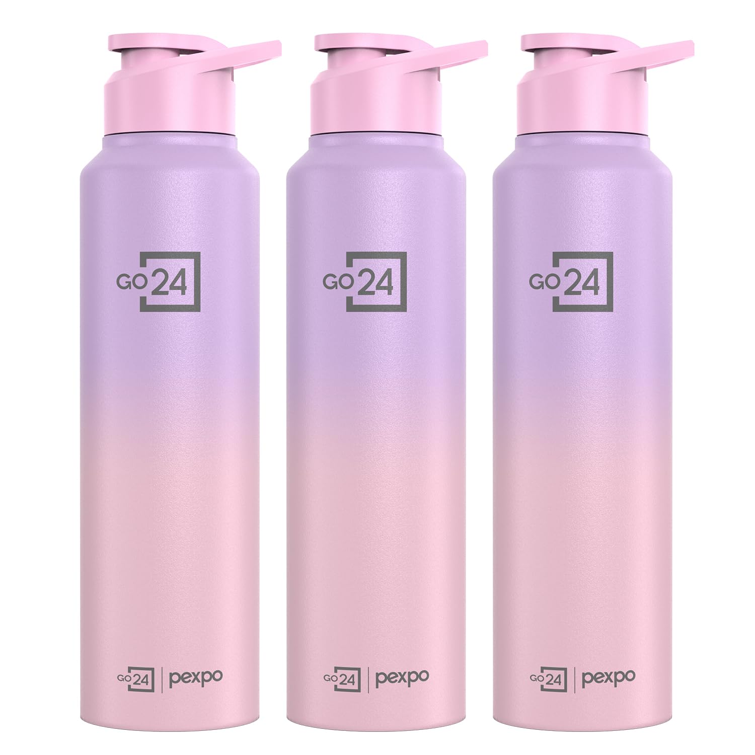 Go24 pexpo Water Bottle 1 ltr Stainless Steel Sports/Fridge Bottle with Sipper Cap (Pack of 3)| 1-Year Warranty | Single Wall | For Home, Office, Gym, Travelling | Craft Pro 950ml | Pink-Purple Ombre