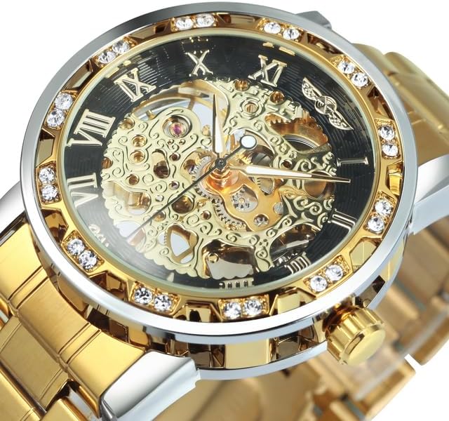 Watches - Winner Transparent Diamond Mechanical Watch Blue Stainless Steel Ѕkе|еtоп Mens Watches Тоρ Brand Luxury Business Fashion Style
