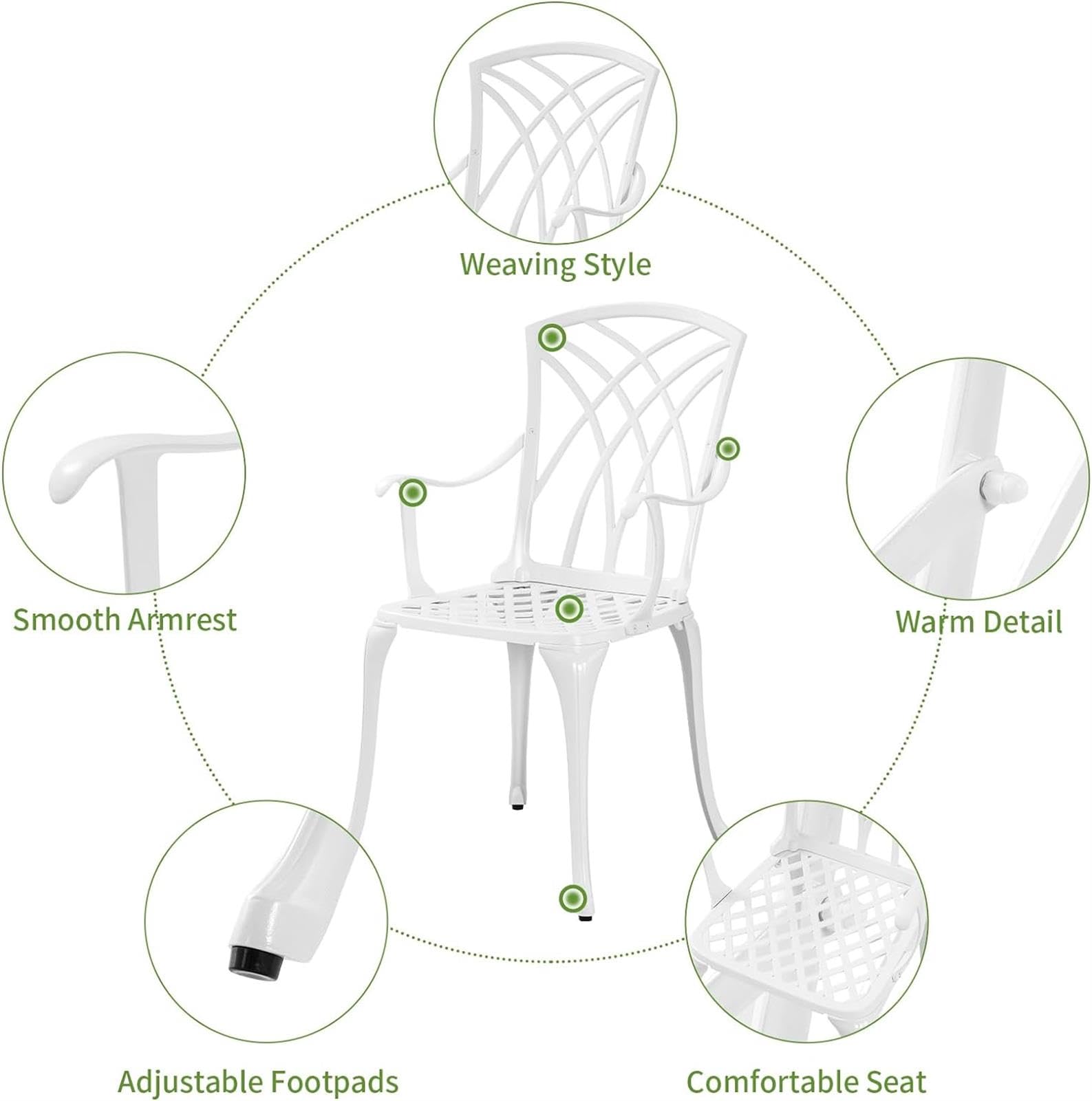 Set da bistrot da esterno in alluminio pressofuso con tavolo e sedie, set da 3 pezzi per giardino o portico anteriore, elegante e durevole