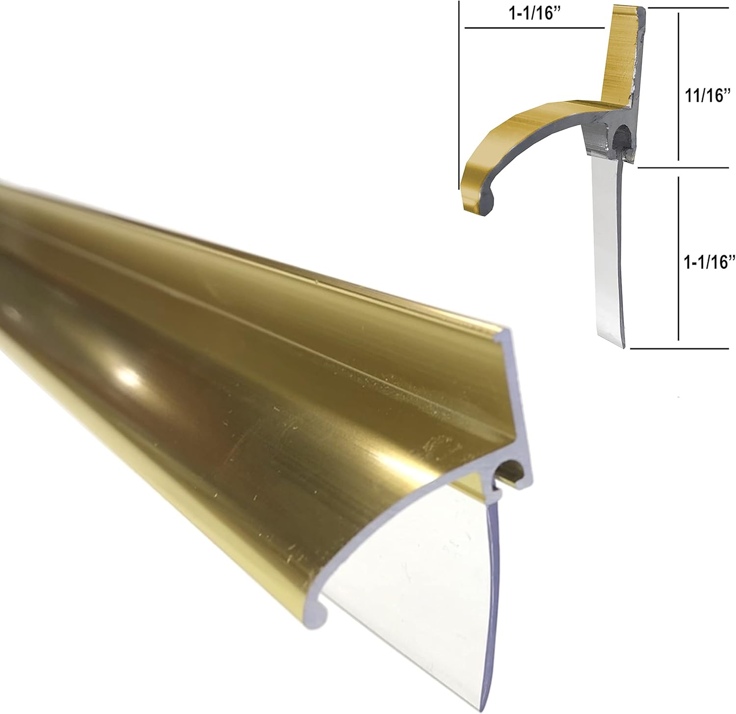 Gold Framed Shower Door Replacement Bottom Deflector with Vinyl Sweep and Pre-applied Mounting Tape, 30 inch Long, Stop Shower Leaks