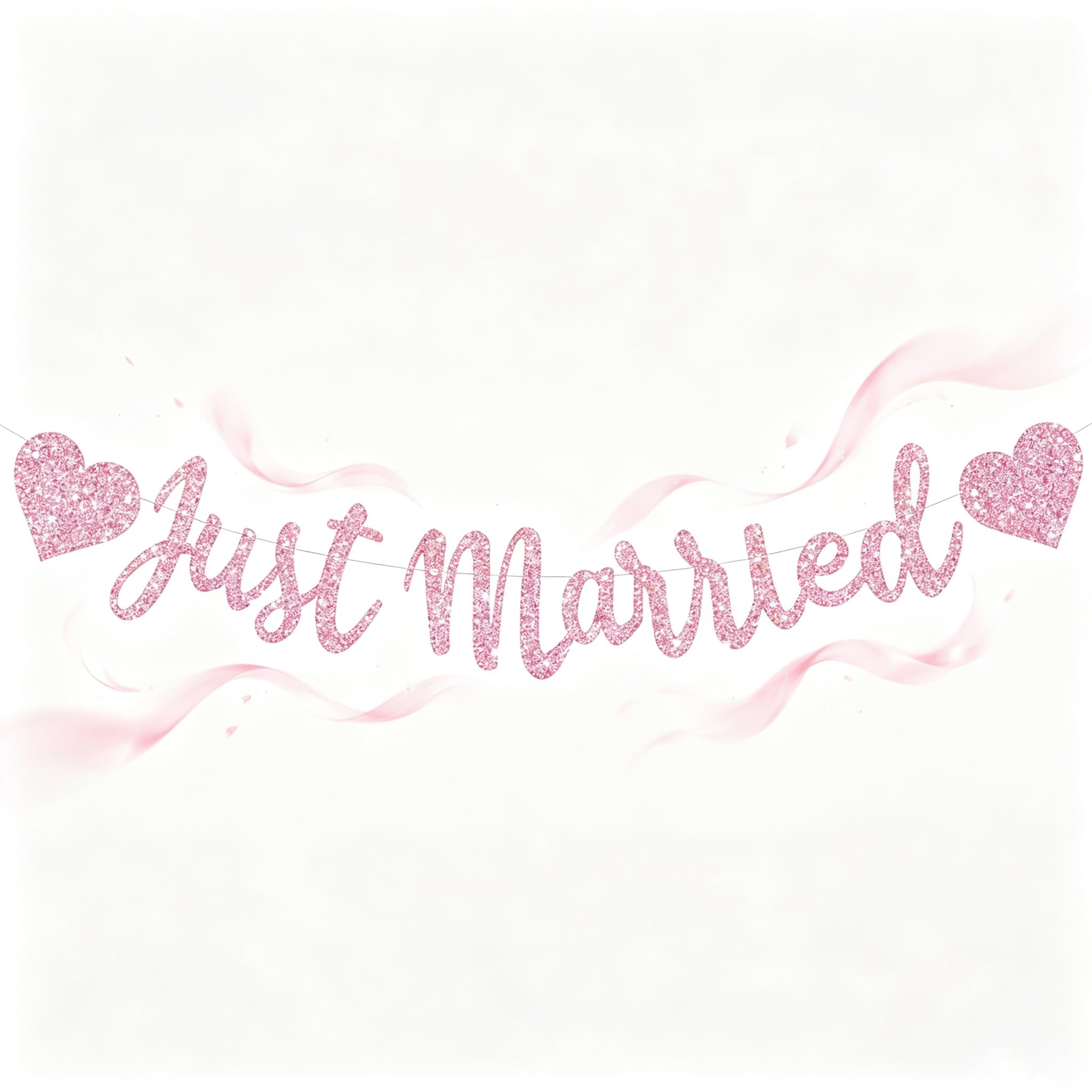 Pink Just Married Banner - NO DIY, Glitter Wedding Party Banner,Just Married Signs, Bachelorette/Bridal Garland,Engagement Party Decor Supplies, Wedding Reception Party Decorations