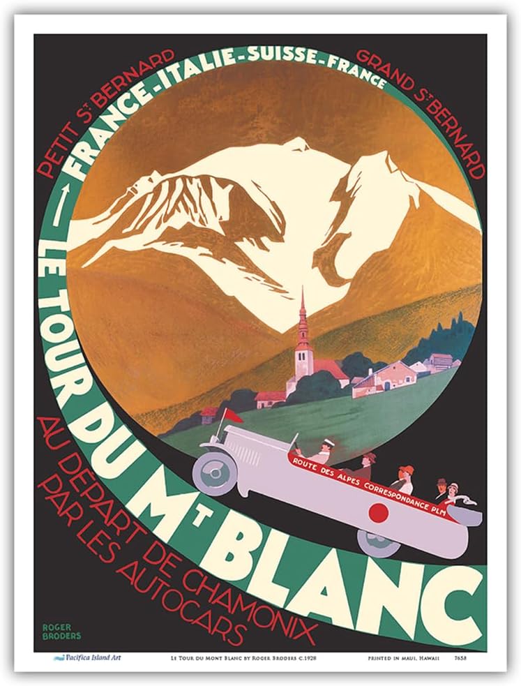 Le Tour du Mont Blanc - Alpine Trek Through France, Italy, Switzerland - Vintage Railroad Travel Poster by Roger Broders c.1928 - Master Art Print 9in x 12in