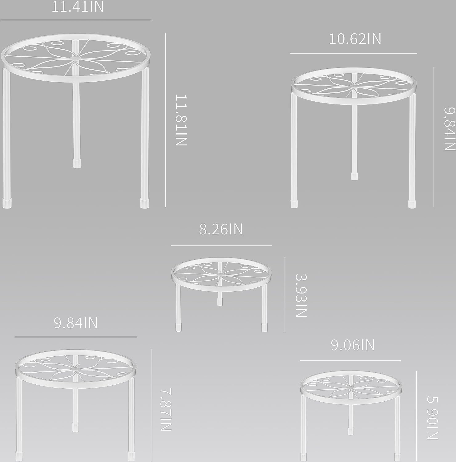 Set di 5 supporti per fiori in metallo, per interni ed esterni, piante da giardino, per scale per piante, in ferro antiruggine, decorazione per casa e giardino (bianco)