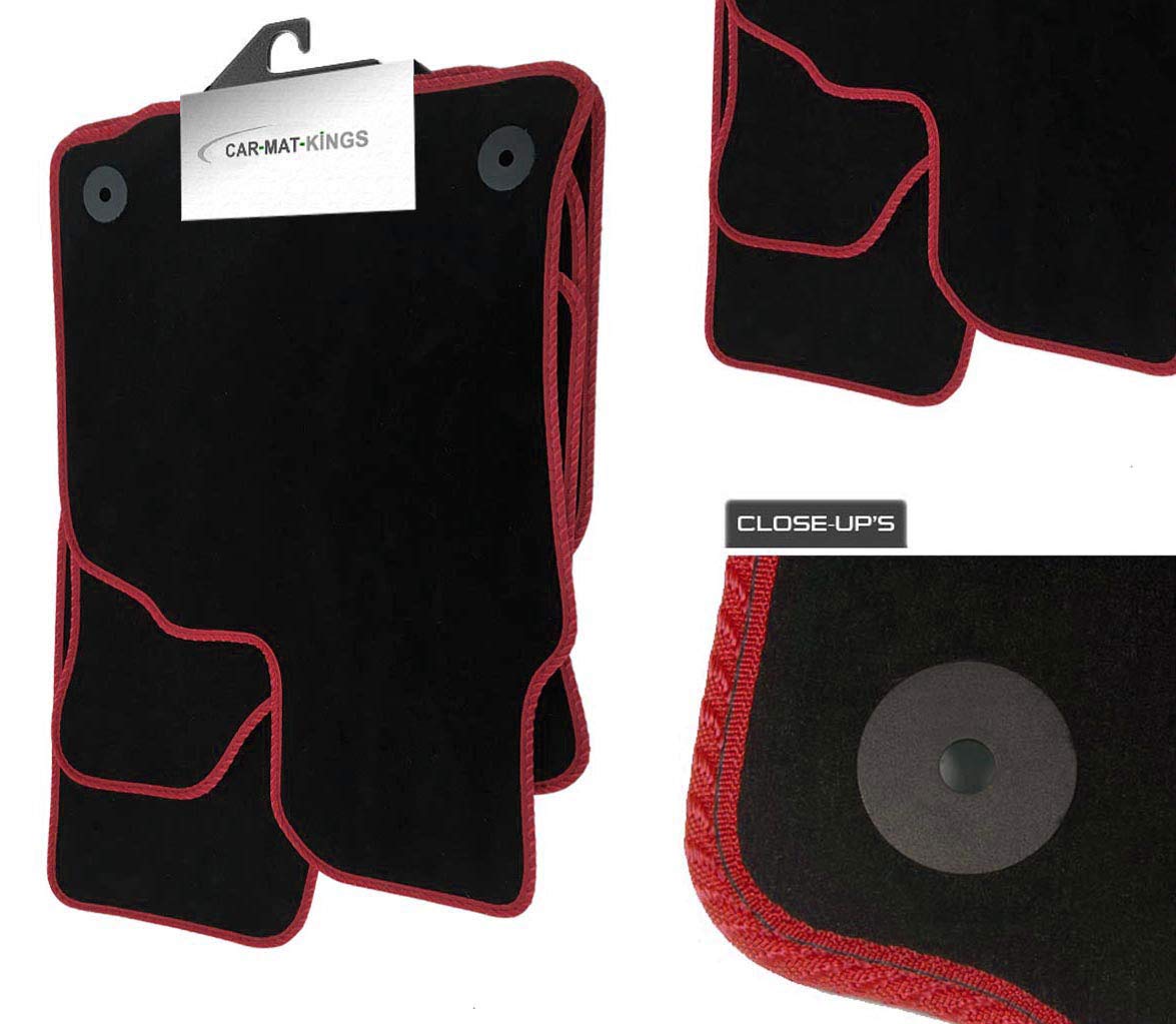 – (L6:VEL) 4 Piece Audi (2008-2015) A4 Vehicle Specific Car Mat Set Black Carpet Red Trim