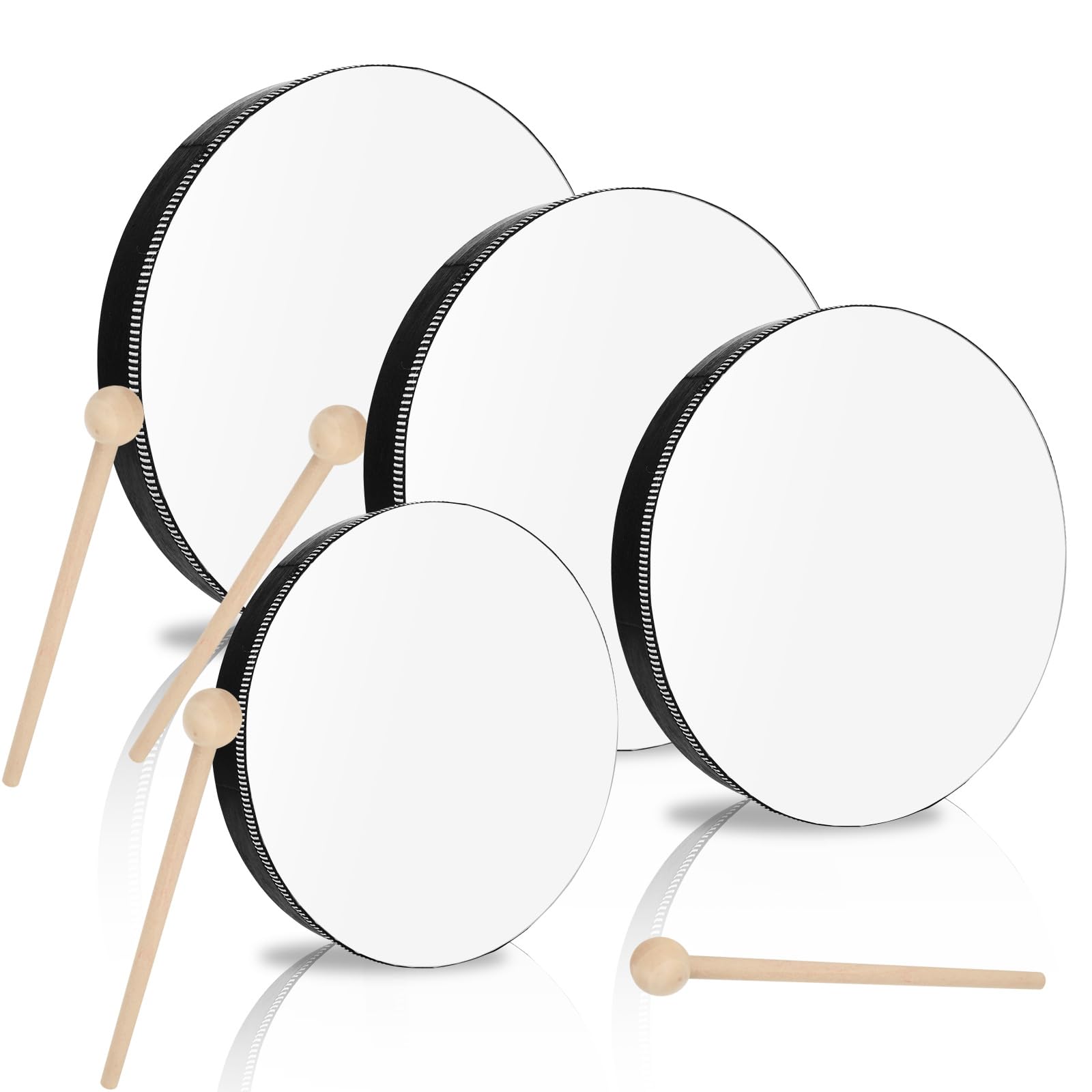 4PCS Hand Drum - Wood Frame Hand Drum - 10inch 8inch 6inch 4inch Percussion Musical Instrument with Drum Stick