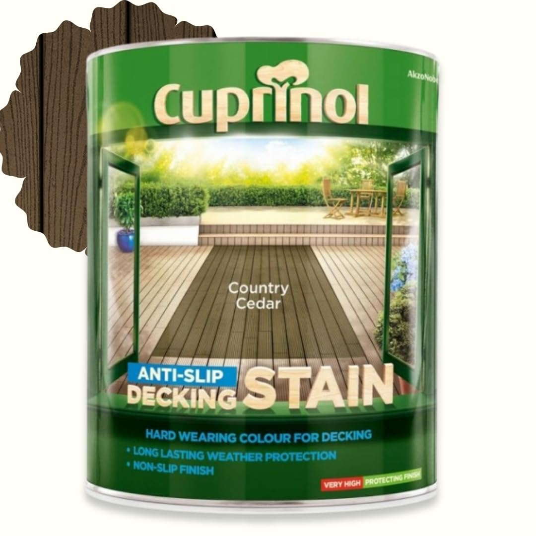 AOC24 Anti Slip Decking Stain 2.5L & 5L – Water-Based Exterior Wood Finish with Mould Protection, Anti-Slip Micro Beads, Algae Resistant, Fast Drying, Rich Colour (Country Cedar, 5 Litre)