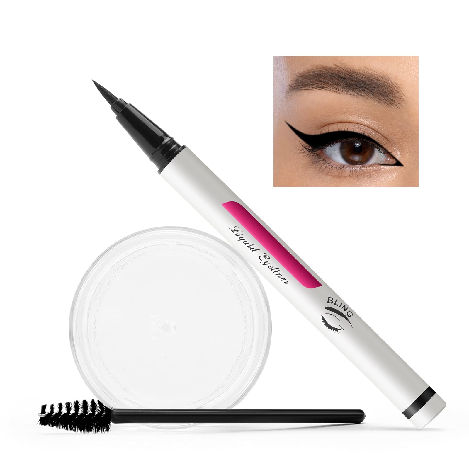 Boobeen Juego de Delineador de Ojos Negro y Gel Transparente para Cejas, Delineador Líquido de Color, Crema para Cejas, Resistente al Agua, Dura Todo el Día, Incluye Pincel para Maquillar Cejas
