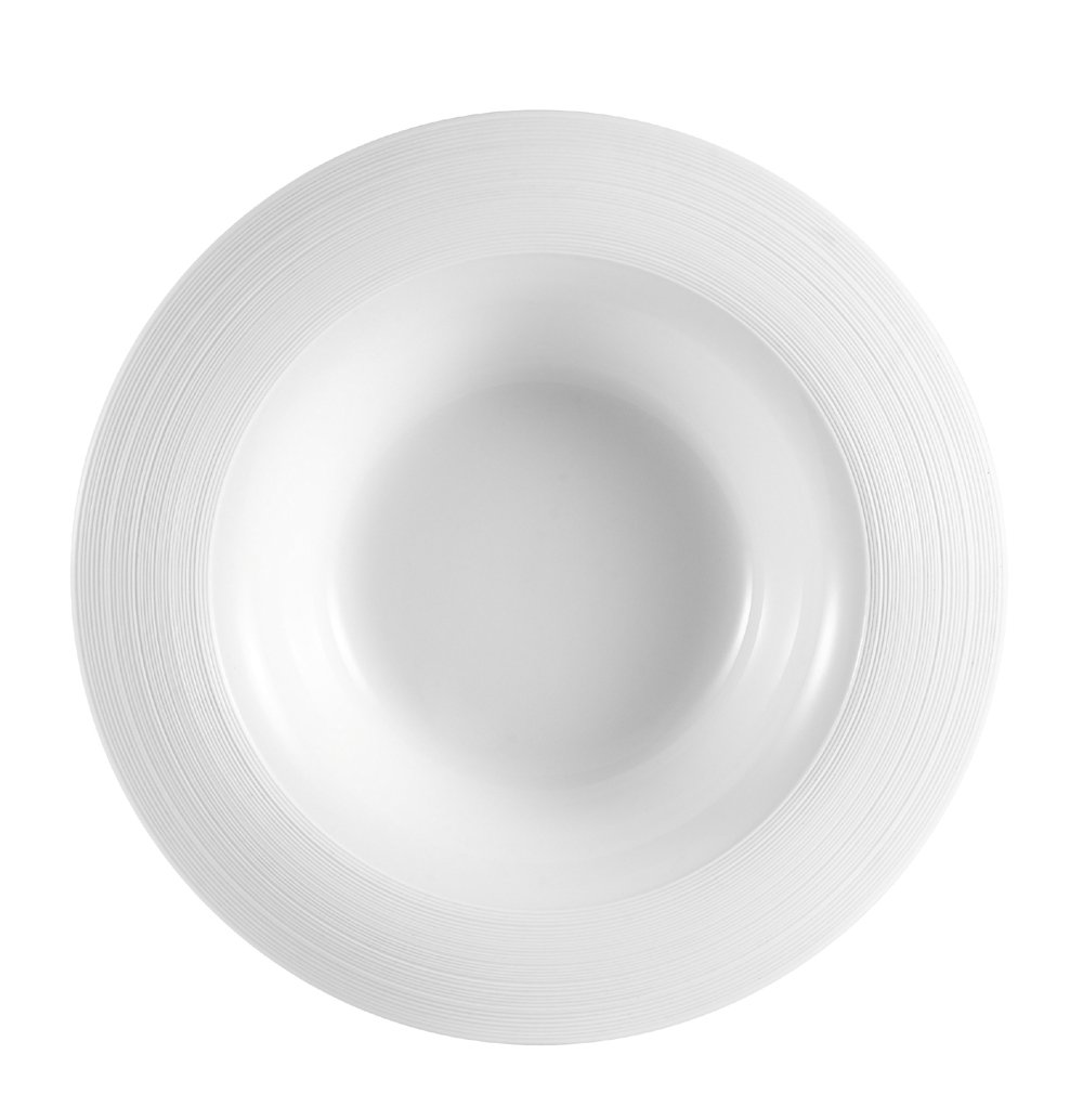 CAC China TST-F3 Transitions 9-1/2-Inch 12-Ounce Non-Glare Glaze Super White Porcelain Flore Pasta Bowl, Box of 12
