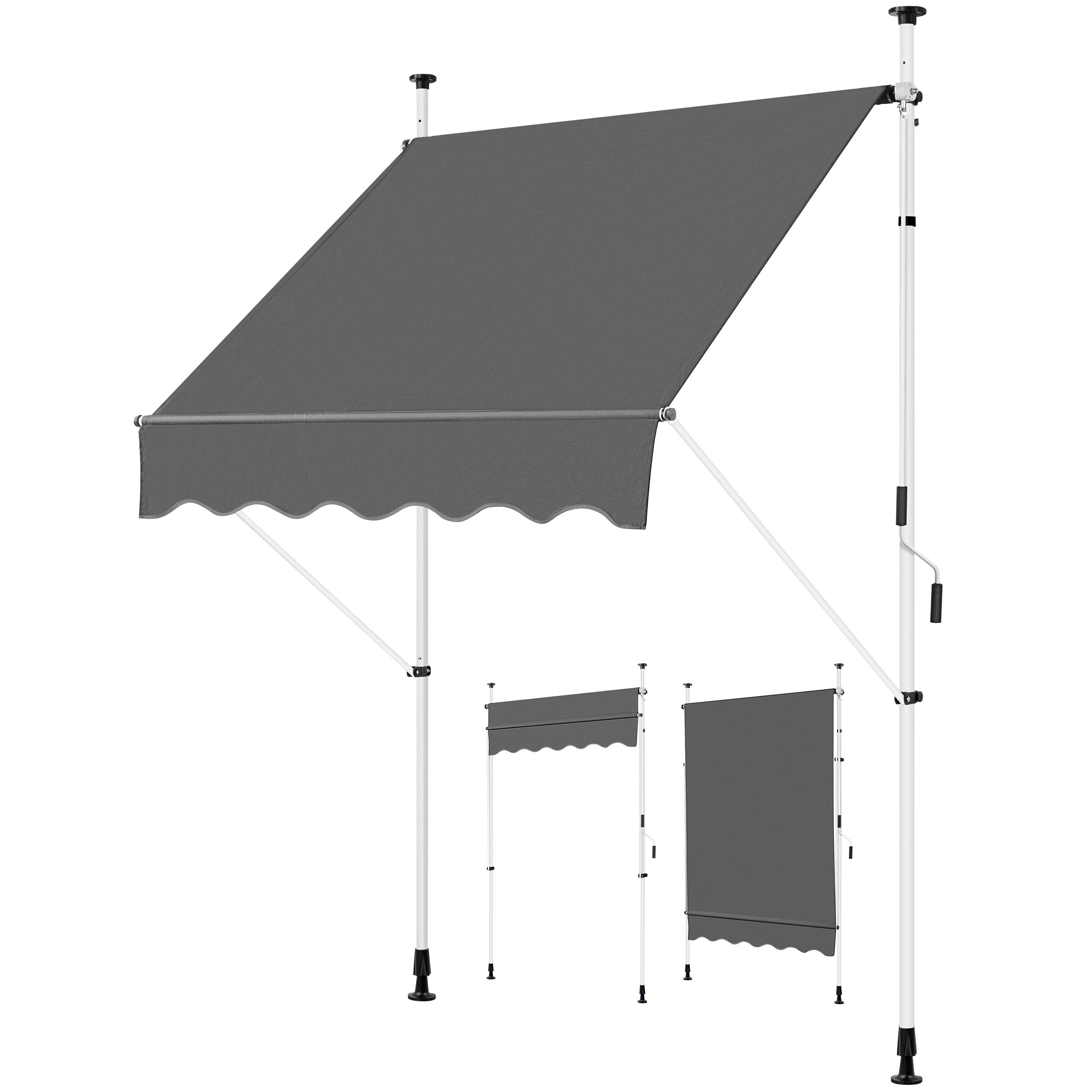 Yaheetech Markiza balkonowa z korbą ręczną, szerokość 150 cm, ochrona przed słońcem, bez wiercenia, markiza z regulacją wysokości, wodoszczelna, ciemnoszara