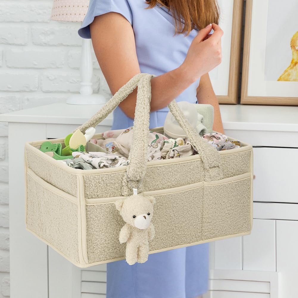 Organizador Pañales, Cesta Organizadora Bebe, Grande Pañales Bolso Para Bebés para Bebes Recien Nacidos de Viaje (Blanquecino)