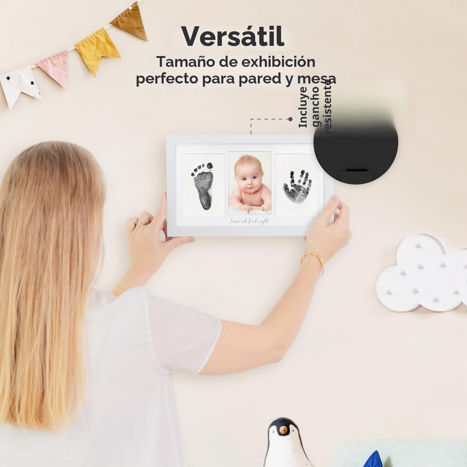 Marco de kit de manos y huellas para bebés sin tinta, marco de fotos personalizado para recién nacido, marco de bebé sin desorden, kit de huellas de bebés, regalos de baby shower (blanco alpino)